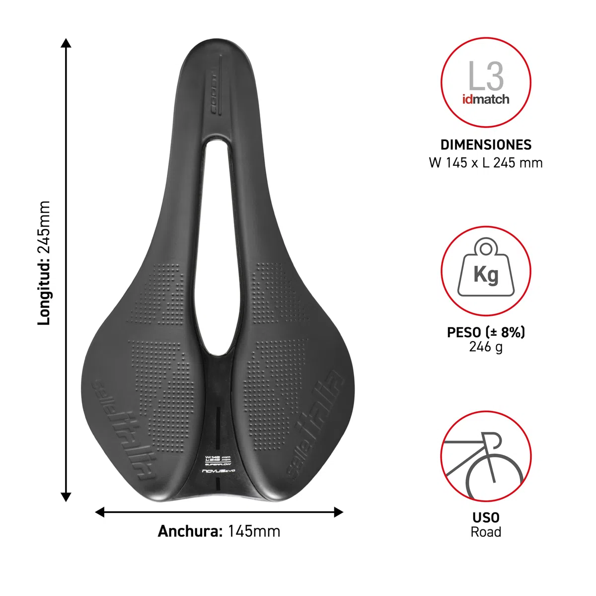 Selle Italia Novus Boost Evo Superflow - Sillín para bicicleta de carretera, Enduro, MTB, con orificio anatómico Superflow