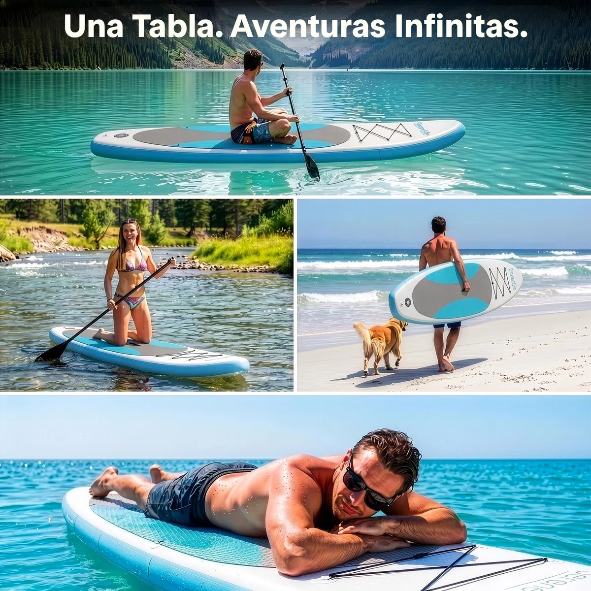 SereneLife Tabla Paddle Surf Hinchable, Diseño Ancho y Estable, con Almohadilla EVA Antideslizante, Incluye Accesorios Premium para Sup, Ideal para Jovenes y Adultos