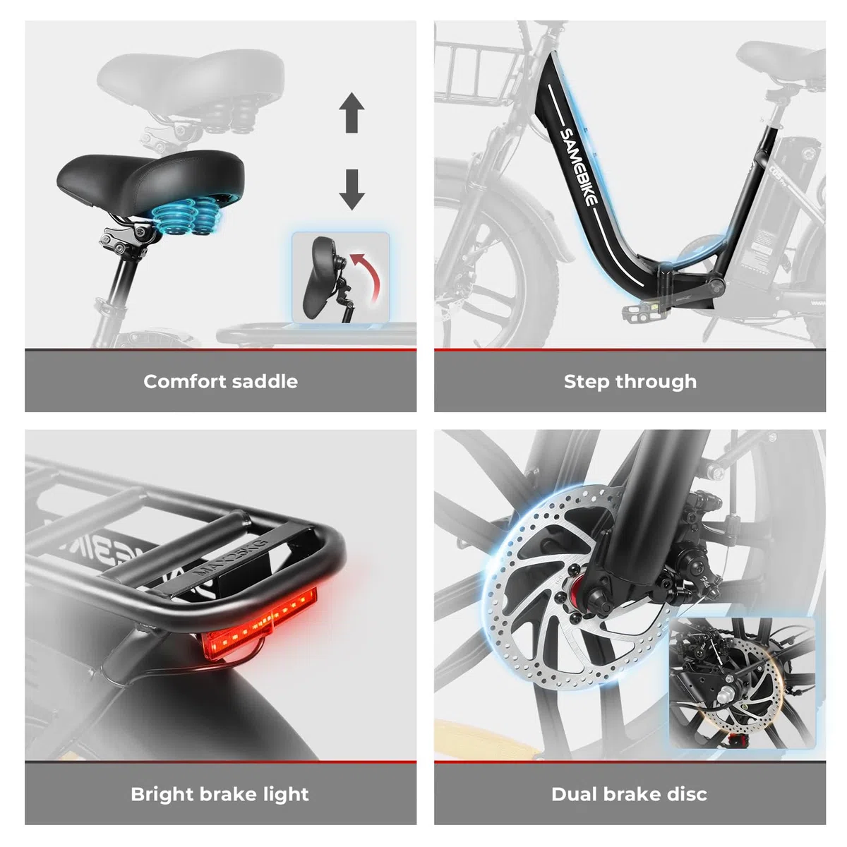 SAMEBIKE 20 Z0LL Bicicleta Electrica para Adultos,4.0 Fat Tire E-Bike Bateria 36V13Ah 7-Velocidades Alcance máximo 60-120KM para Desplazamientos y Excursiones