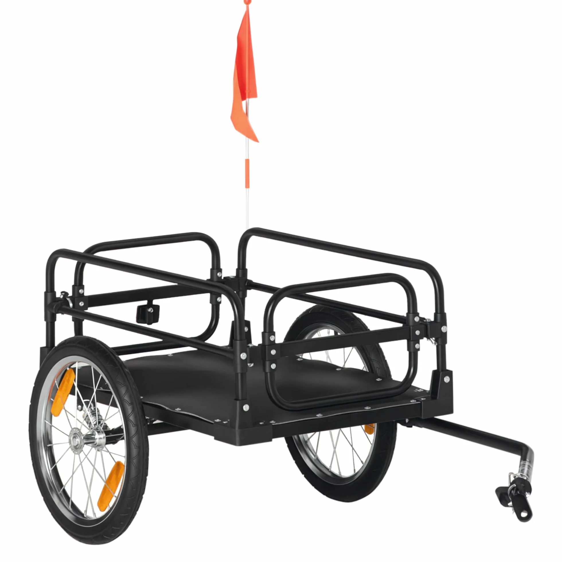 HOMCOM Remolque de Carga para Bicicleta Carro para Bicicleta Desmontable con 2 Ruedas Reflectores y Bandera Marco con Amortiguador Capacidad de 70L Carga 40 kg 125x64x53,5 cm Negro