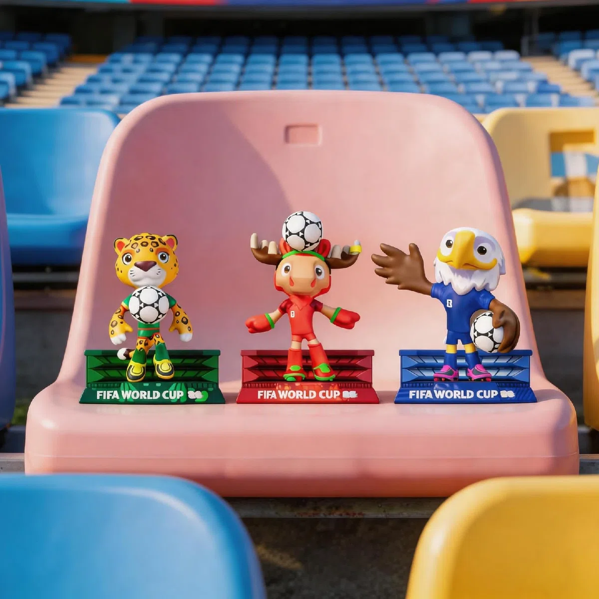 DICEKOO FIFA 2026 World Cup - Juego de mascota de 3 pulgadas (arce, Zayu, embrague) | Estilo de fútbol | Licencia oficial | Figuras coleccionables, idea de regalo para fanáticos y coleccionistas