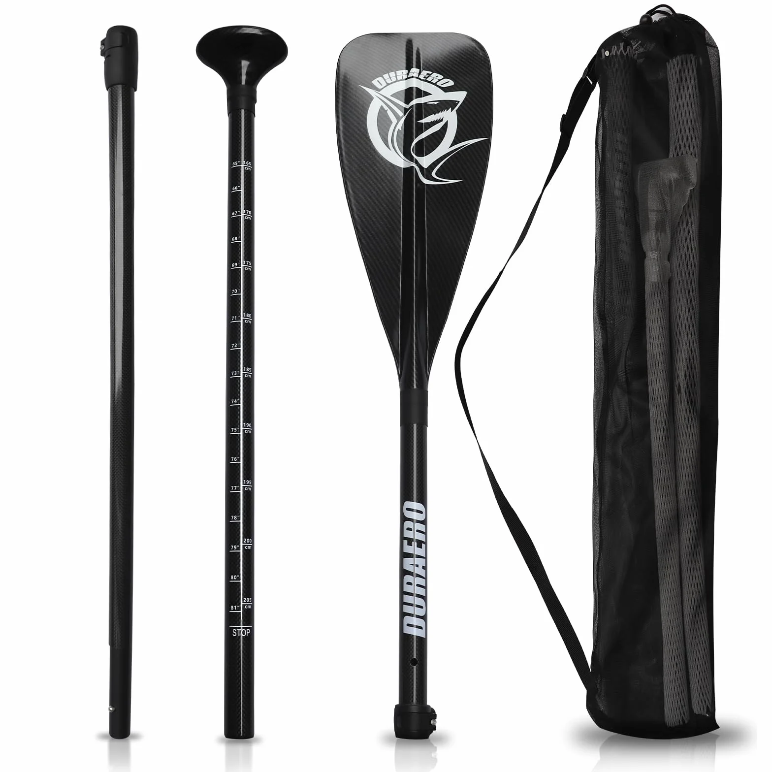 Remo de Carbono con Bolsa - 3 Piezas para Sup Kayak Stand-Up Paddling Board Velocidad Profesional - Remo Ligero 760 g Telescópico Ajustable 165-205 cm kajak Tabla de Surf Sistema enchufable