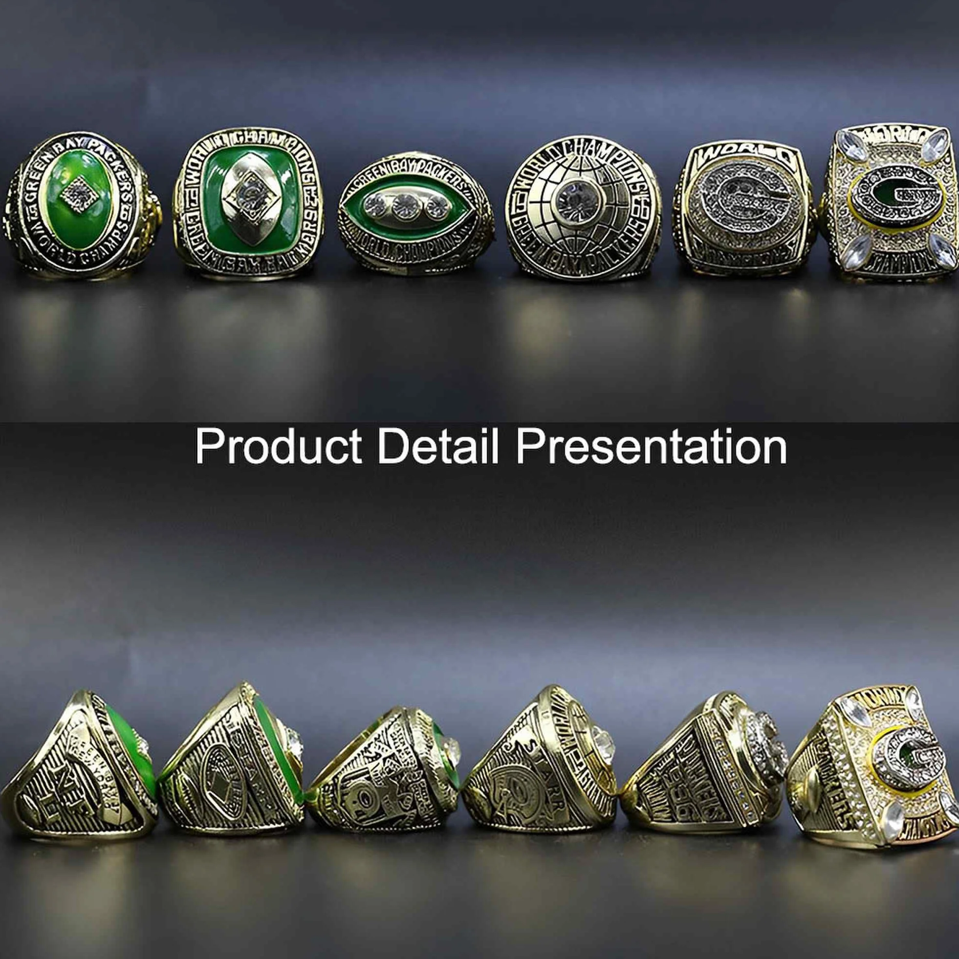 Conjuntos de Anillos de Campeonato de los Green Bay Packers Anillo de campeón de Rugby Super Bowl FFL Recuerdos coleccionables Regalos para Padres de Hombres Vaqueros