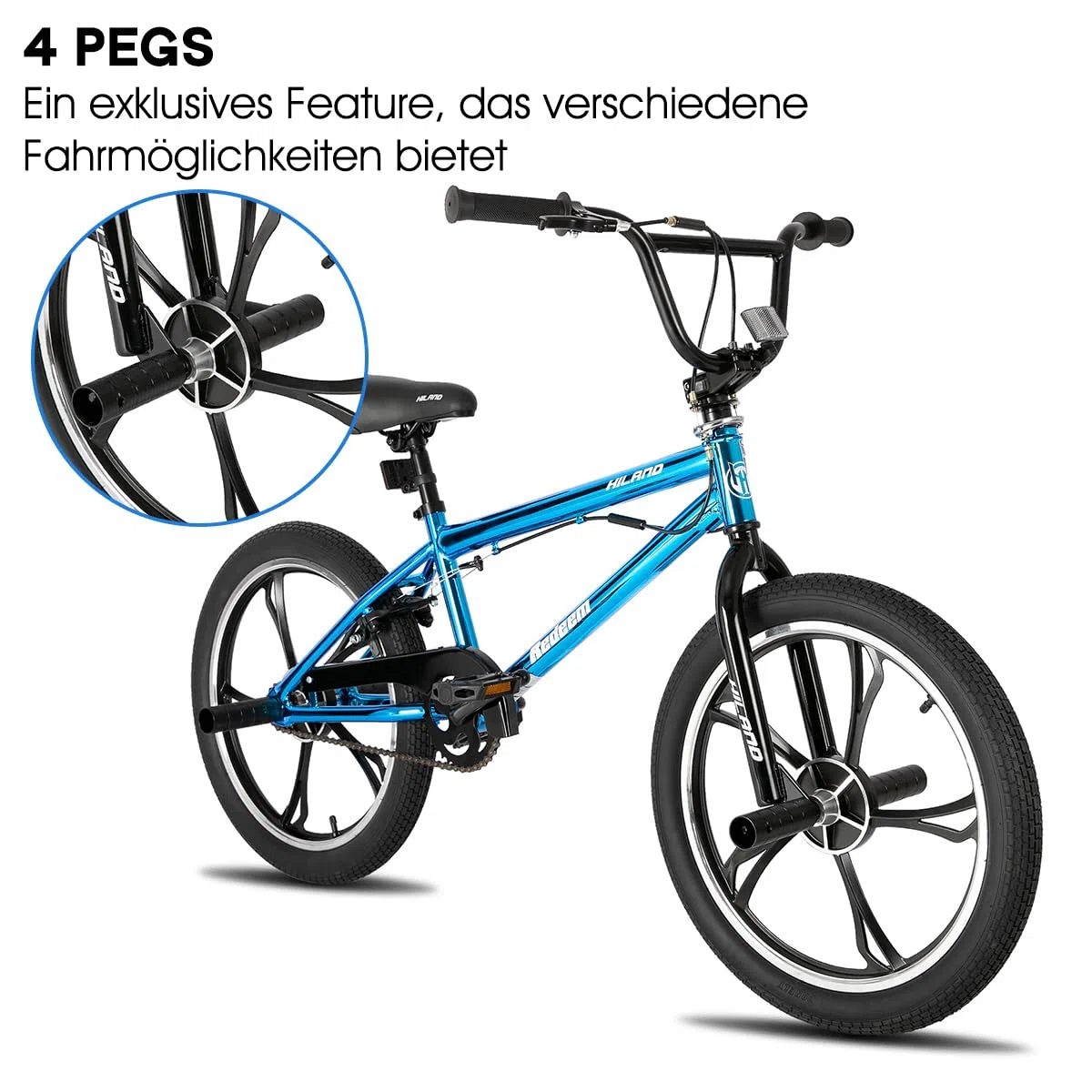 Hiland 20 Inch 3/5/Multi Spoke Cochecito de Niño para Niños y Niñas 7 8 9 10+ Años, 360 Grados Rotor de Forma Libre, 4 Pedales Single Speed Cochecito de Niño