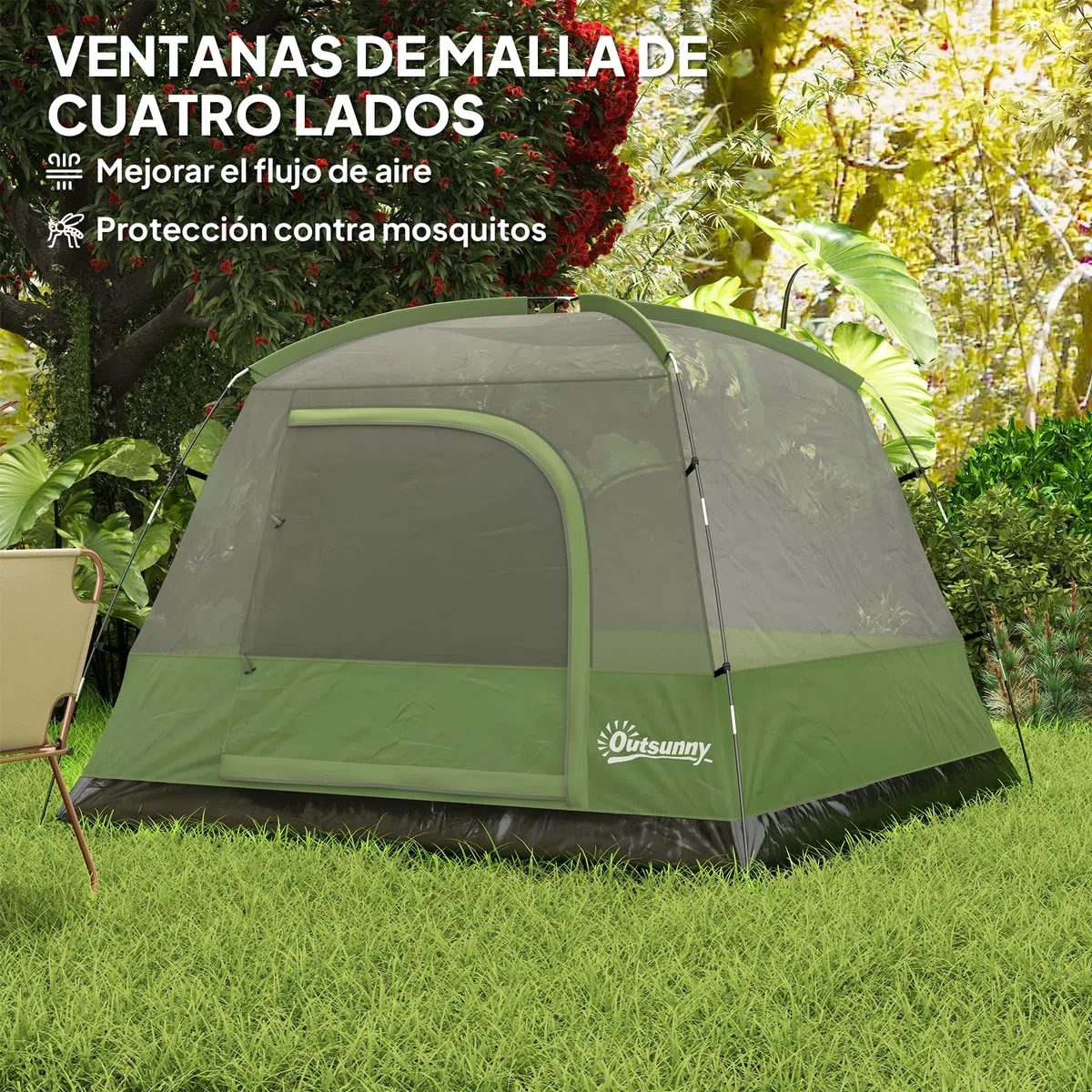 Outsunny Tienda de Campaña para 2-4 Personas Tienda de Camping Plegable con Puerta Ventanas de Malla Bolsillo Gancho y Bolsa de Transporte Impermeable Fácil Instalación para Senderismo
