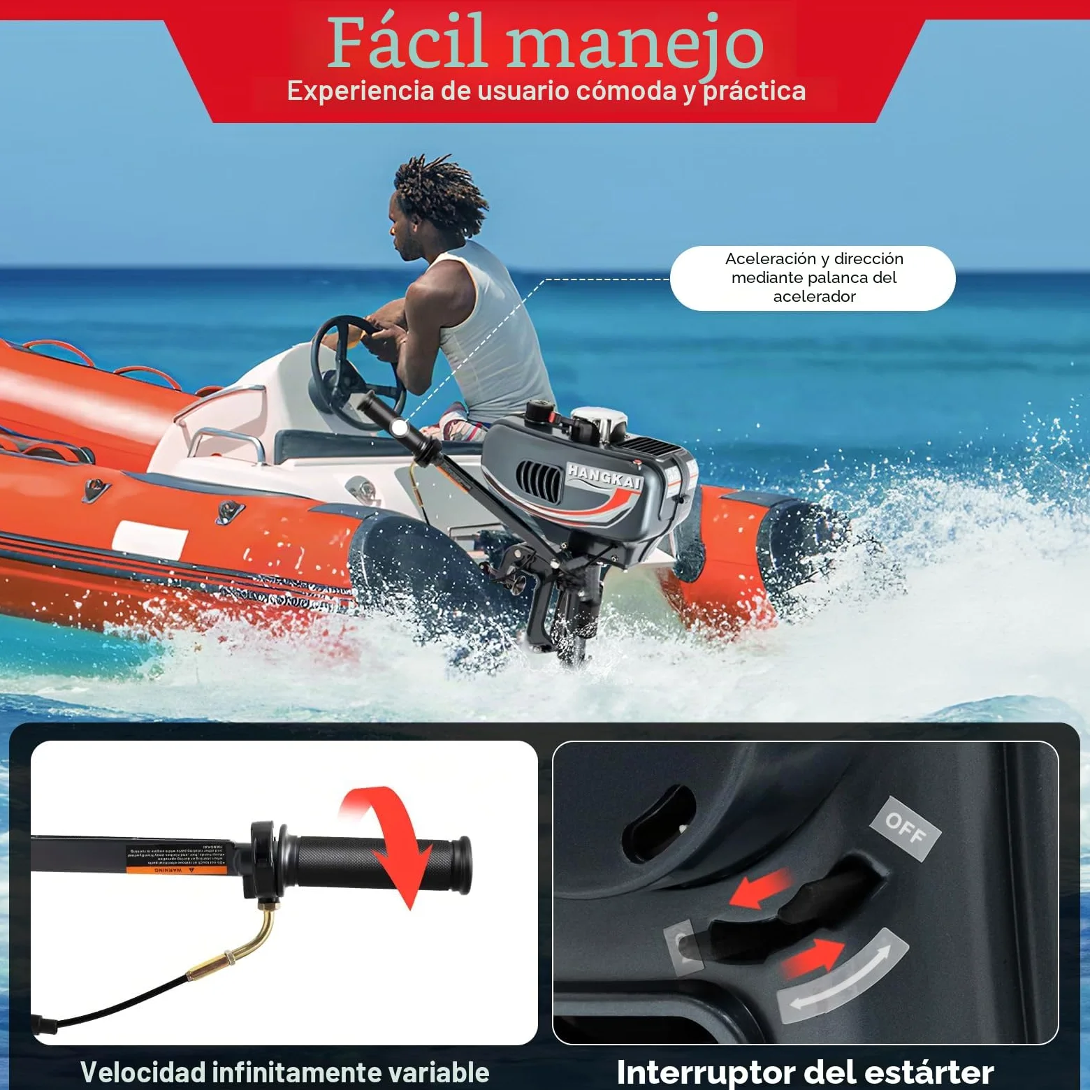 MINRS Motor fuera de borda de gasolina 3,5 CV 2 tiempos 49cc Motor de barco de pesca Profi Motor fuera de borda, medio enfriamiento por agua medio enfriamiento por aire, ahorro de combustible