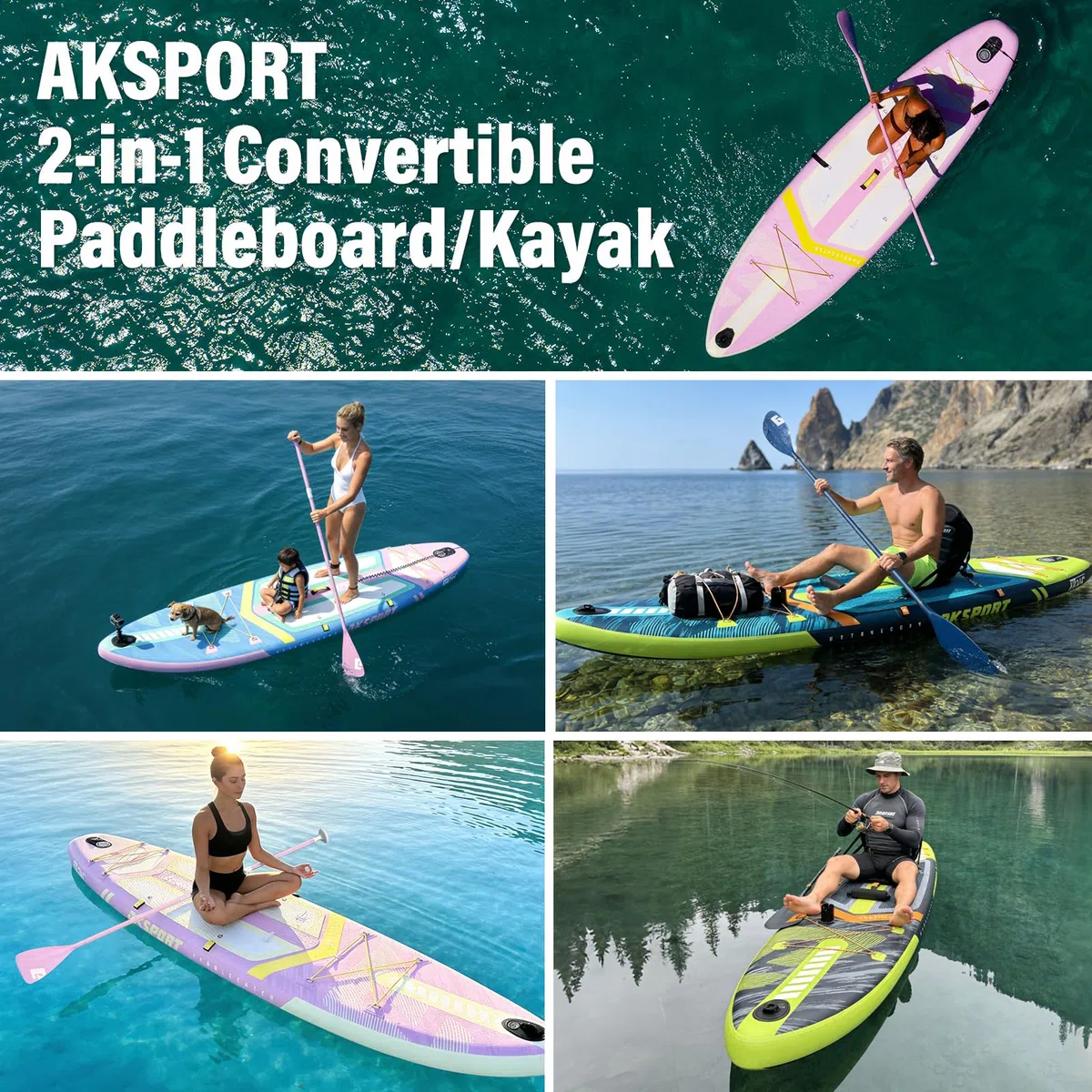 AKSPORT Tabla de Paddle Surf Hinchable 11' con Kit de Accesorios Premium | Diseño Extra Ancho 34" | Superficie Antideslizante | Ideal para Adultos y Jóvenes de Todos los Niveles