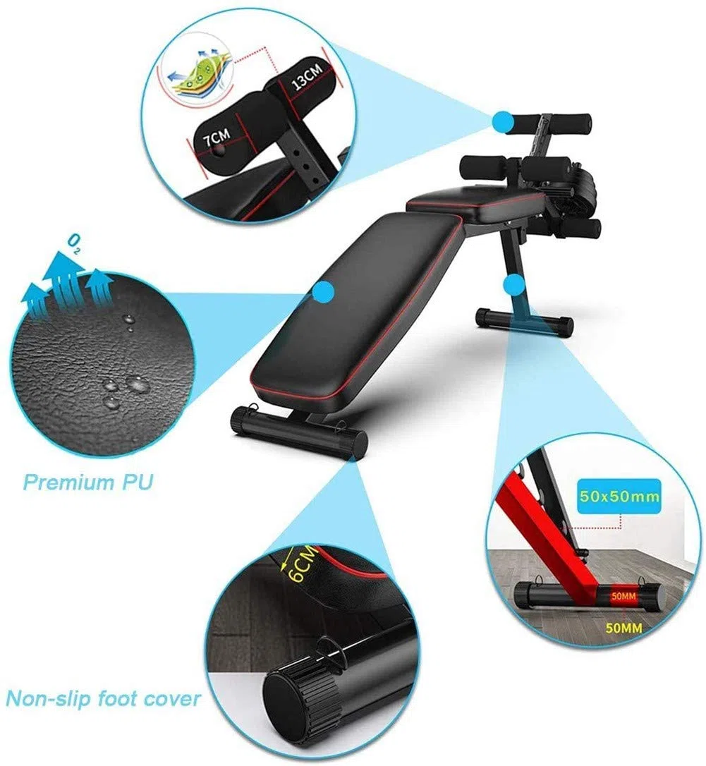 Banco De Musculacion Multifunción, Ajustables Banco De Musculacion Plegable Inclinación con Curler Piernas, para Entrenamiento de Cuerpo Completo, para Gimnasio en casa WOERD