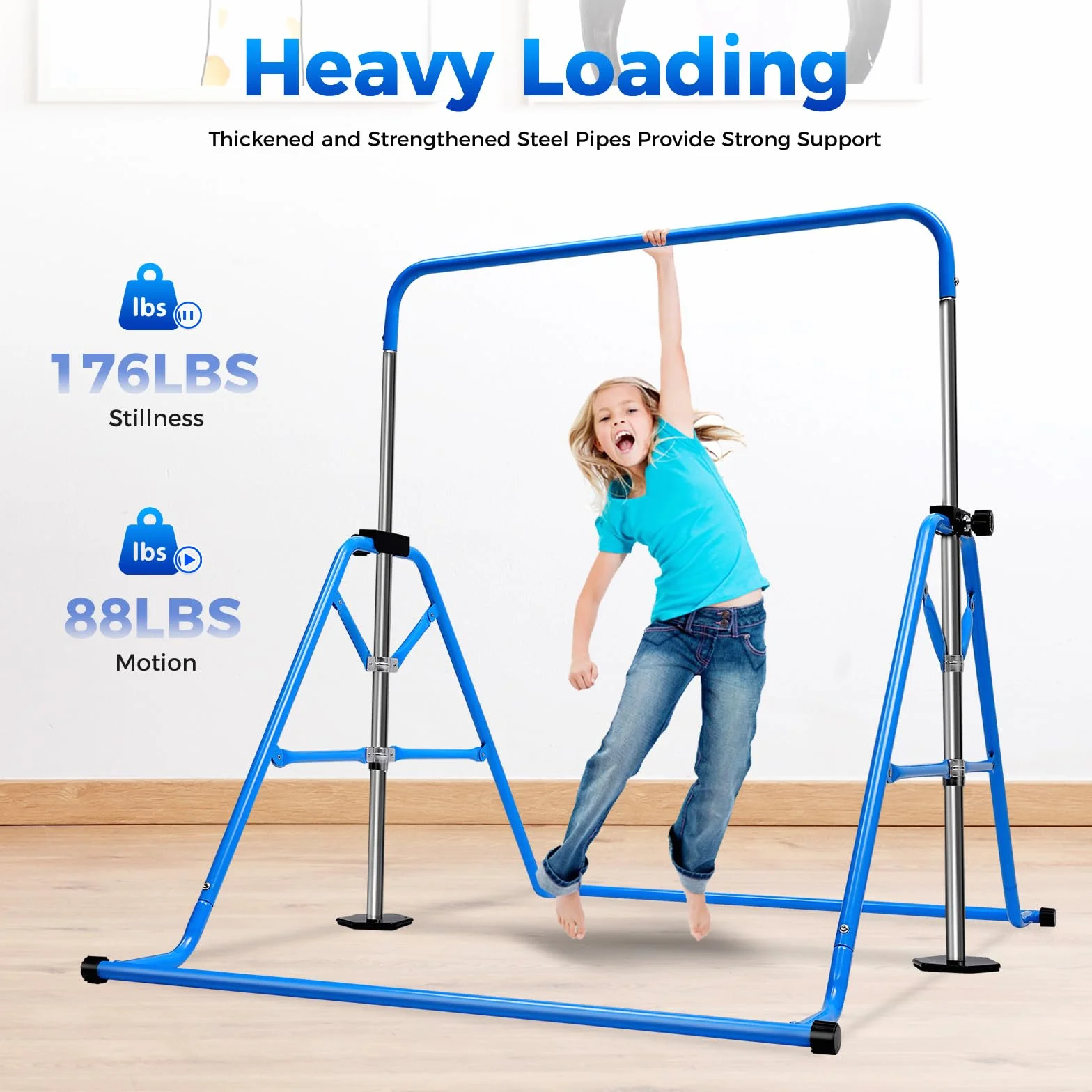 Gimnasia Gimnasia, 45-61 pulgadas, barra de gimnasia regulable en altura, soporta hasta 220 kg, equipo de entrenamiento horizontal, barra de ejercicios para interiores, entrenamiento en casa