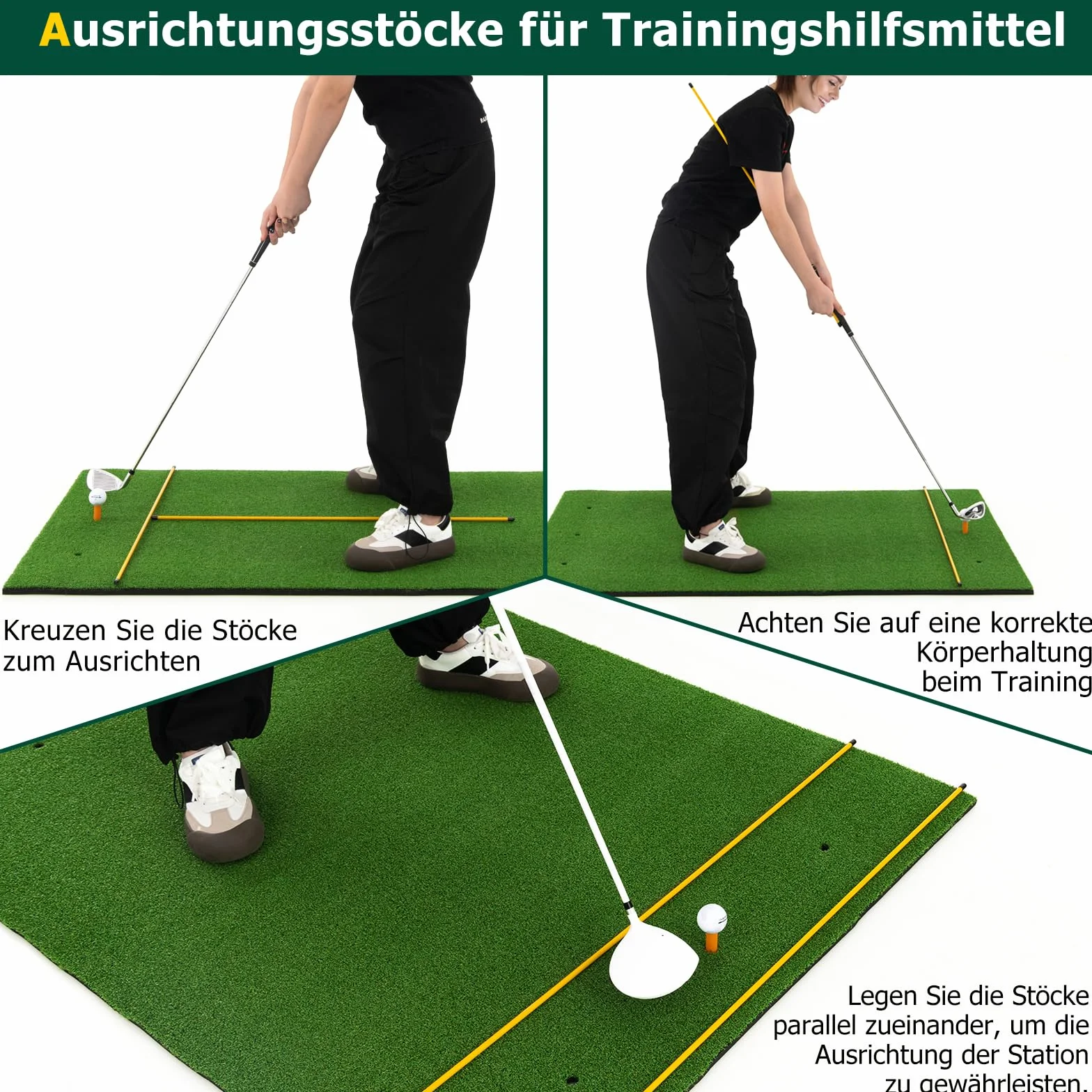 GOPLUS Tapete de Golf para Golpes, Tapete de Césped Artificial para Interior y Exterior, Alfombrilla de Golf con 2 Varillas de Alineación y 2 Tees para Amantes y Principiantes