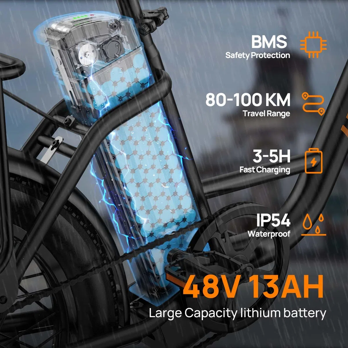 URLIFE Bicicleta eléctrica para adultos, 20 x 3,0 pulgadas, bicicleta eléctrica para viajeros urbanos, batería intercambiable de 48 V 13 Ah hasta 100 KM, motor de 250 W, bicicletas eléctricas para