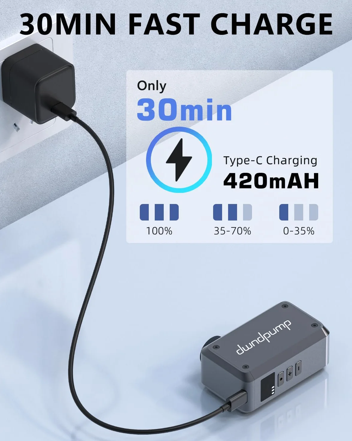 dwndpump Mini Bomba Eléctrica para Bicicleta, Bomba de Bicicleta con Manómetro Máx 120 PSI, Bomba Mini Portátil para Bicicleta, Parada Automática, con Válvula Presta y Schrader