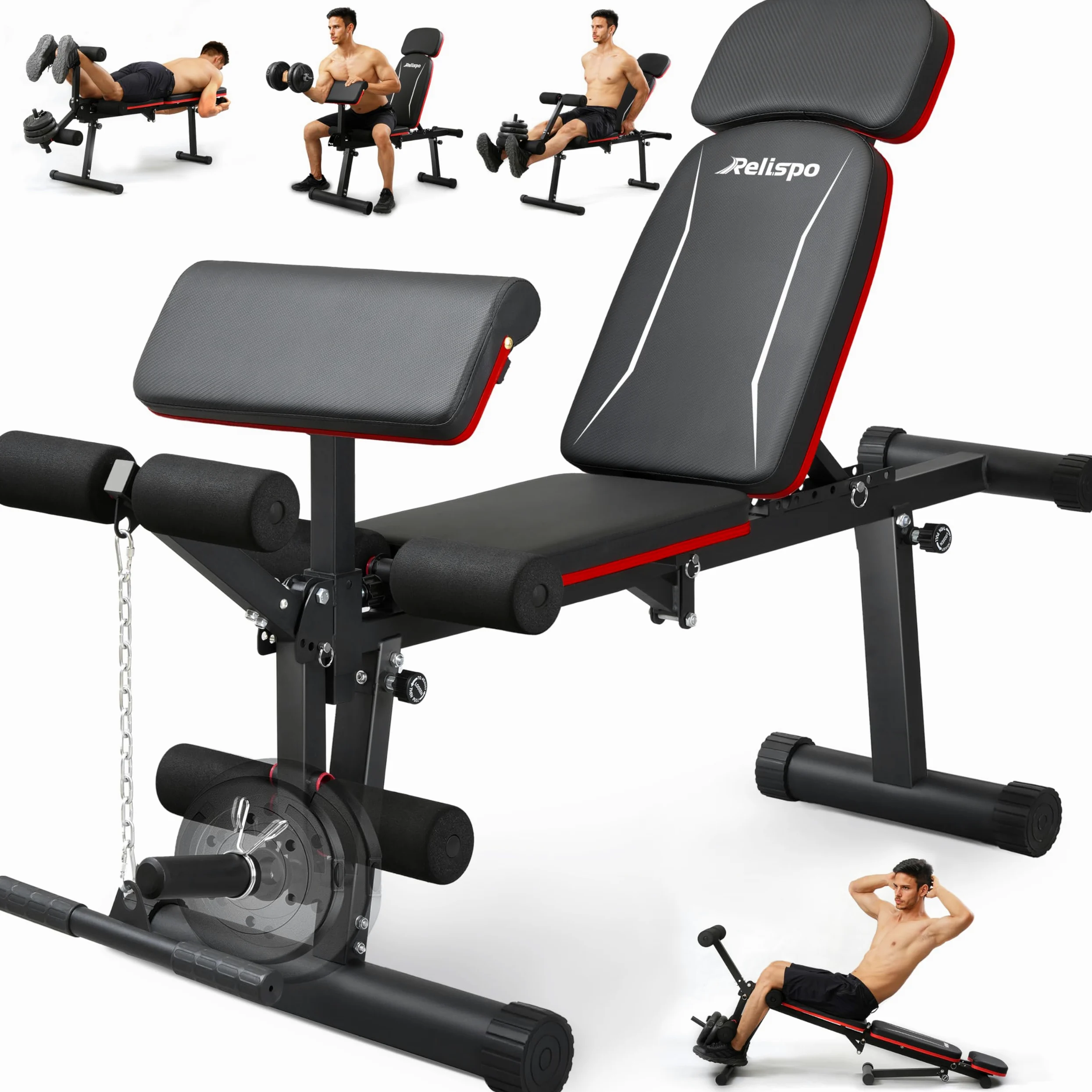 Banco de Pesas Ajustable Mejorado con Extensión de Piernas y Curl de Piernas, 9 Posiciones de Respaldo y Plegable, Banco de Entrenamiento de 544 kg para Gimnasio en Casa, Banco Plano Decline