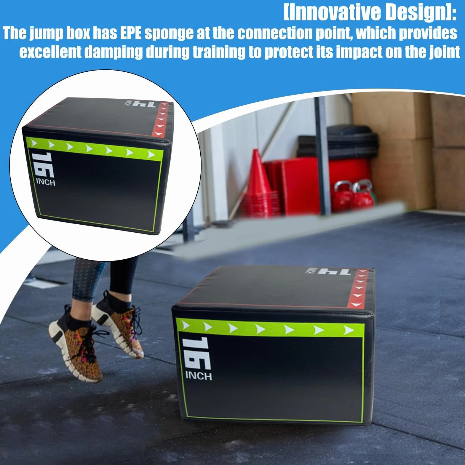 de ejercicios de salto – Cajas pliométricas – Ejercicios de fitness antideslizantes con acolchado de espuma suave y base estable – Equipo de entrenamiento de gimnasio en interiores y exteriores