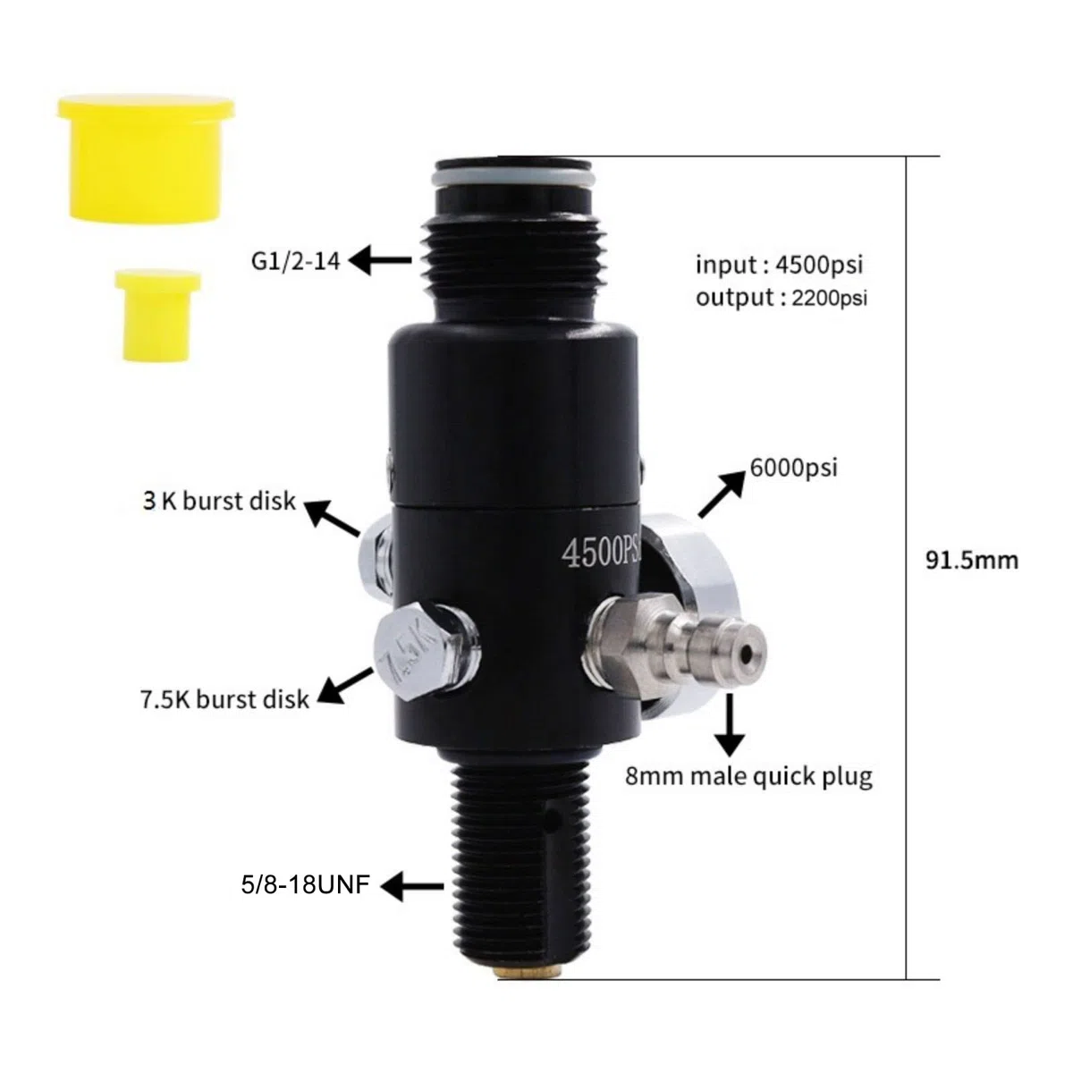 TUXING 4500Psi/300Bar PCP Paintball Tanque 0.38L 4500psi CE Aprobado Cilindro de Aluminio con Paintball Regulador Válvula Regulador Manómetro Presión de Salida:2200psi-5/8-18UNF