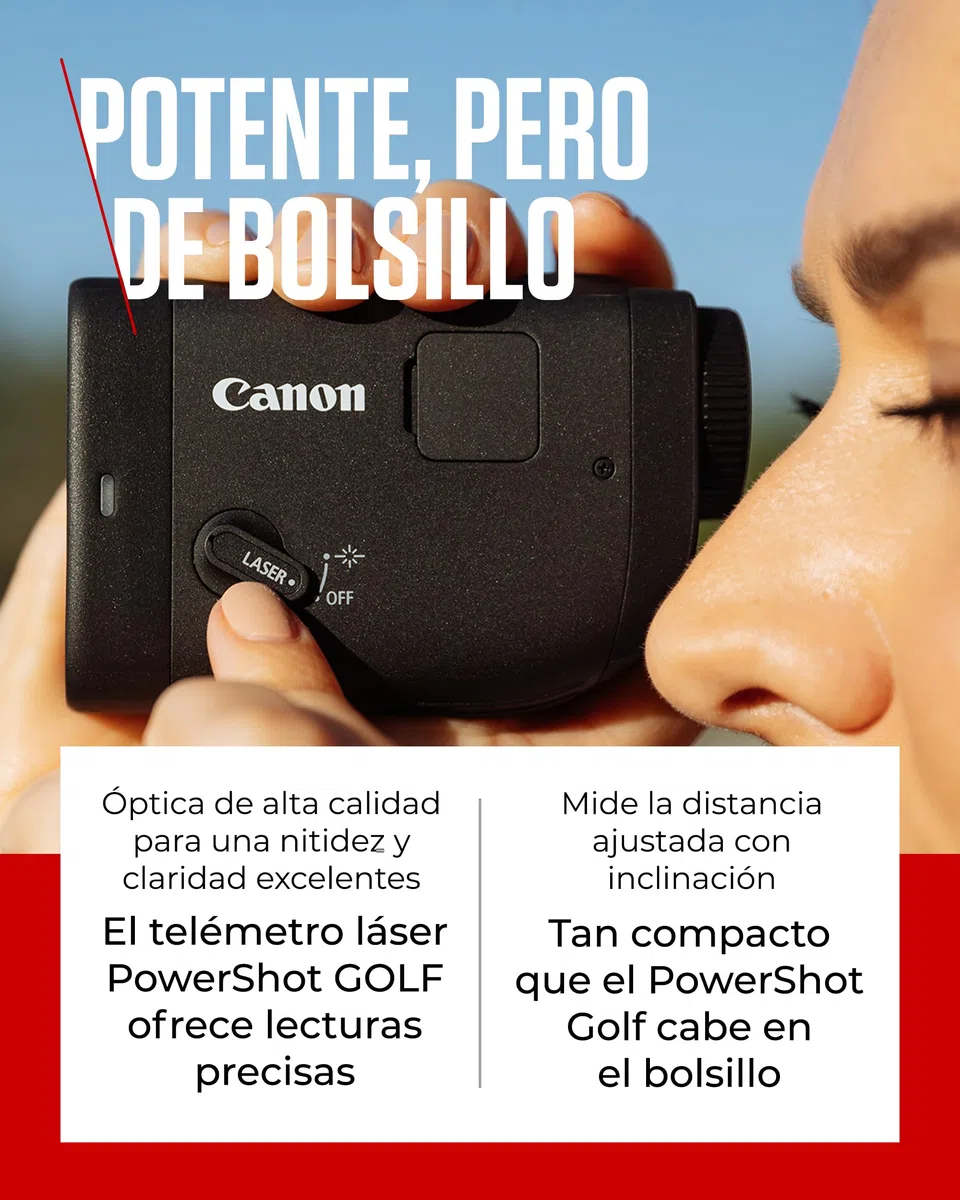 Canon PowerShot Golf, Telémetro Láser con Cámara Estabilizado, Foto 11MP y Vídeo FHD, Zoom 6X y Digital 12x, Modo Slope y Fijación de Banderín, Medición Metros y Yardas, Apto para Competición, Negro