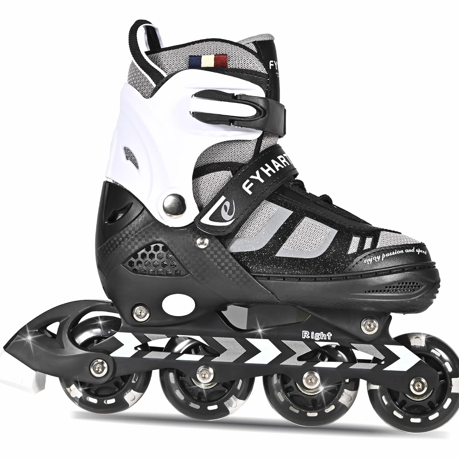 Patines en línea Ajustables para niños y niñas, Patines en línea de 4 Ruedas para Adolescentes y Adultos con Ruedas Luminosas para Deporte, Negro y Blanco