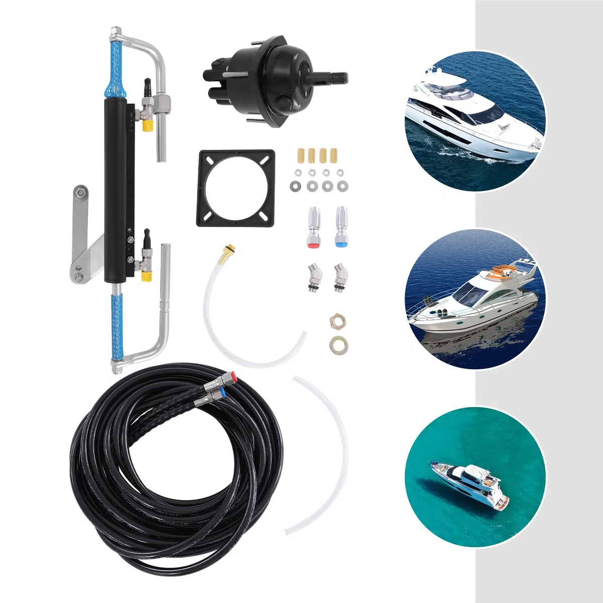 90HP Kit de Dirección Hidráulica Fueraborda Sistema de Dirección Kit de Dirección Barcos con Bomba de Control para Barcos de hasta 90HP