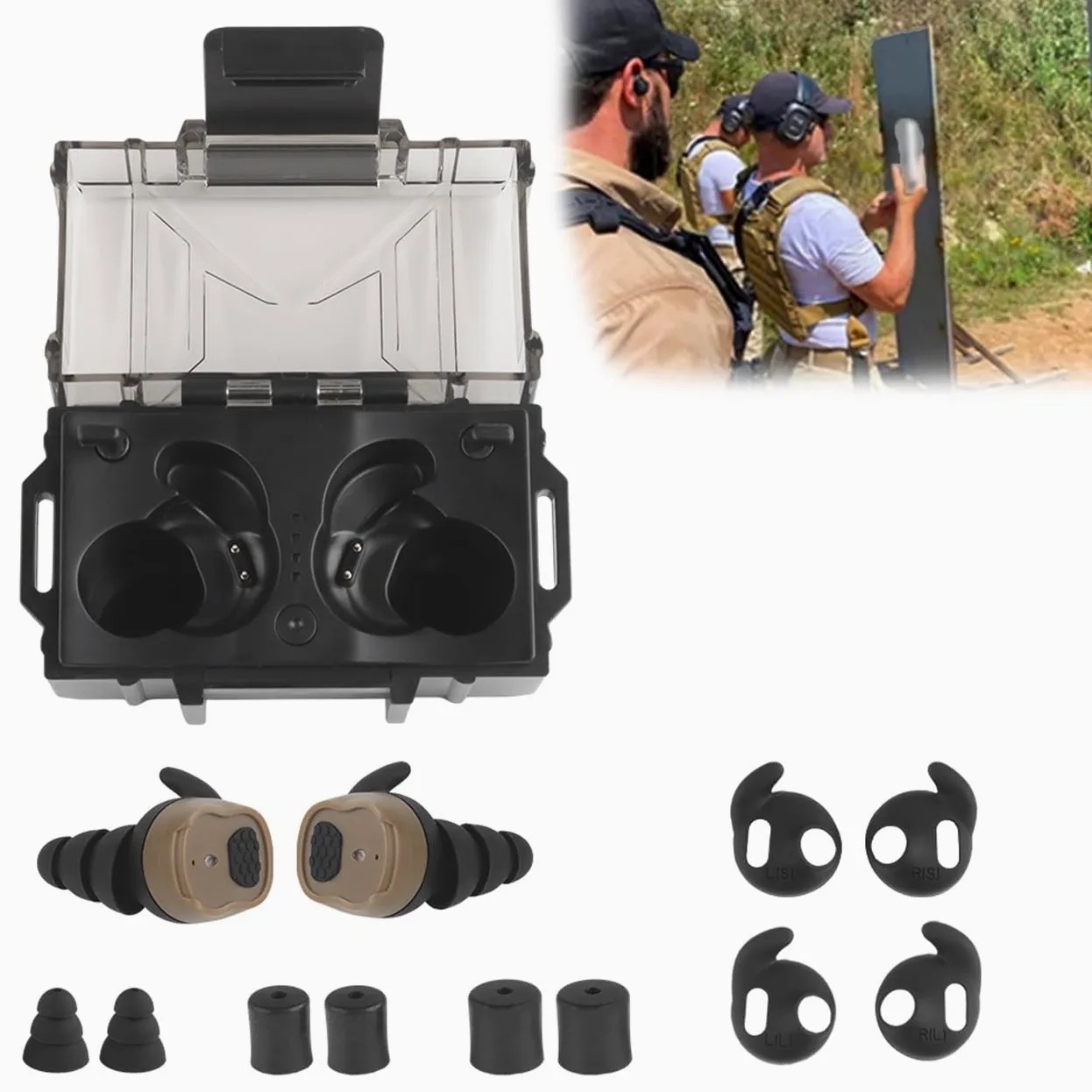 Tapones Bluetooth BT5.3 Military Electronic Noise Reduction Protección Auditiva Tapón Para El Tiro Al Blanco Caza(TAN)