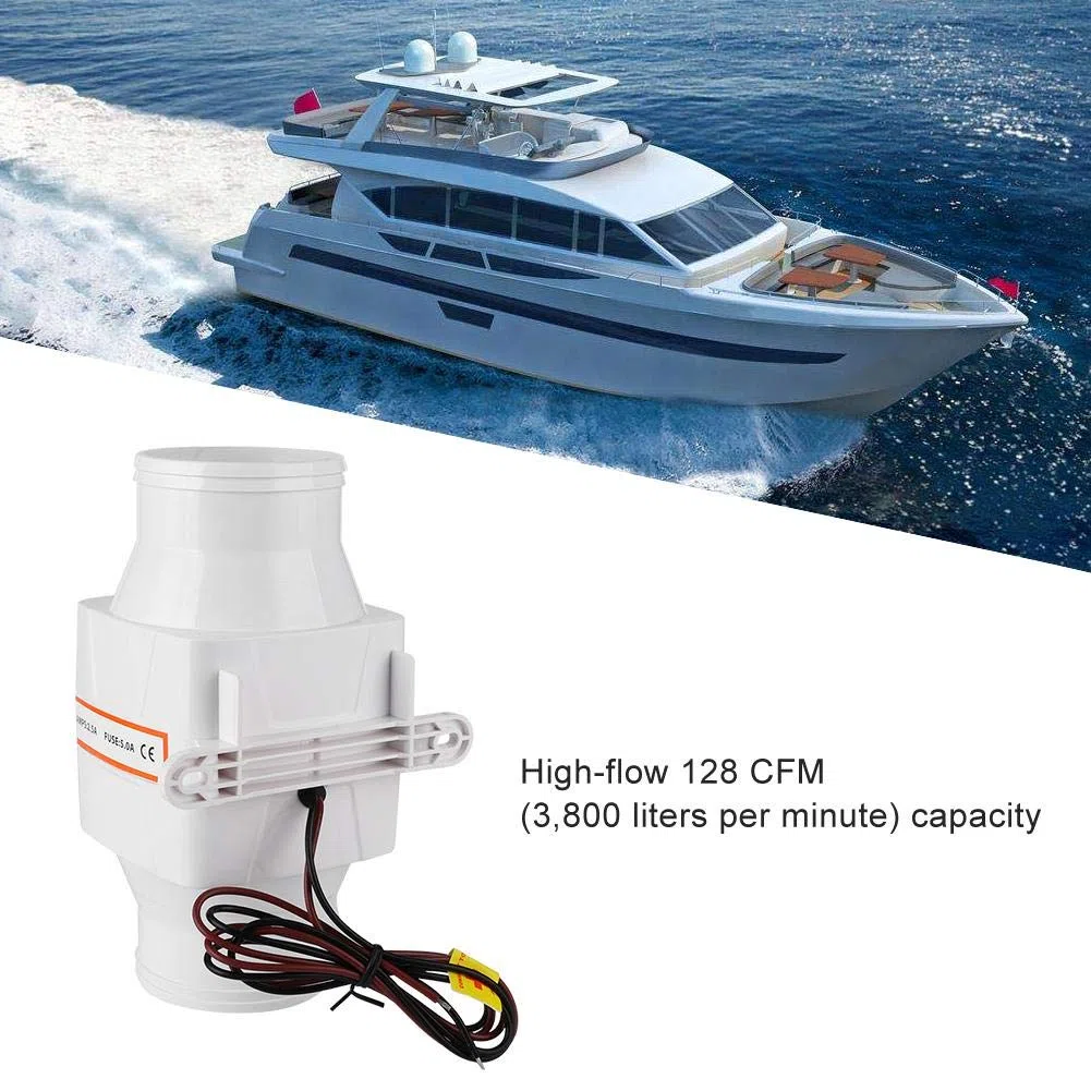 Soplador de aire de sentina marina, 3 pulgadas Soplador de aire de sentina marina en línea Ventilador de ventilación fuerte mudo para Yacht Boat RV(24V)