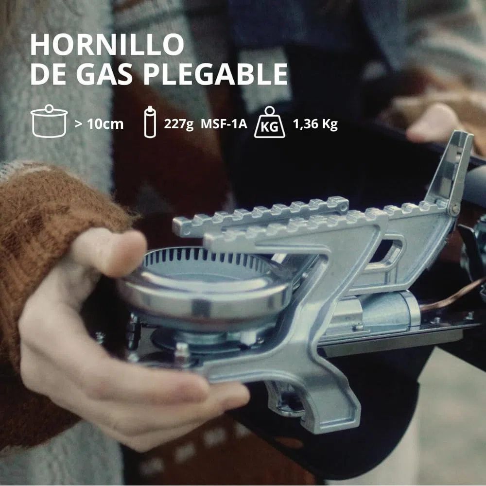 Pure 4Home - Camping Gas Portatil Plegable con Encendido | Hornillo Camping Compacto 2600W | Cocina de Gas Portátil Butano | Compatible Cartucho Universal | Ideal Caravanas, Emergencias, Exterior
