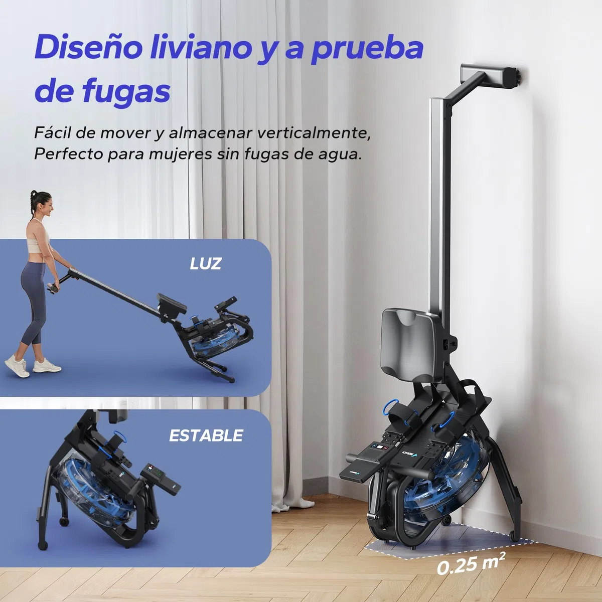 MERACH Remo de Agua para Casa, Máquina de Remo con Resistencia al Agua de 15 L, Conectividad Bluetooth y App, Soporte para iPad, Asiento Ergonómico