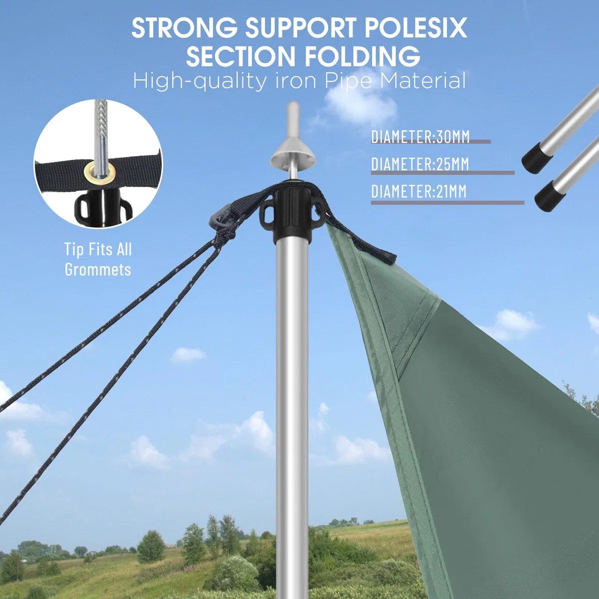 JAICOM Bastones telescópicos para Tienda de campaña, Juego de 2-4 Postes de Aluminio Extensibles y Ajustables, 95-230 cm, adecuados para Camping, Tienda de campaña, Lona, toldo, Playa