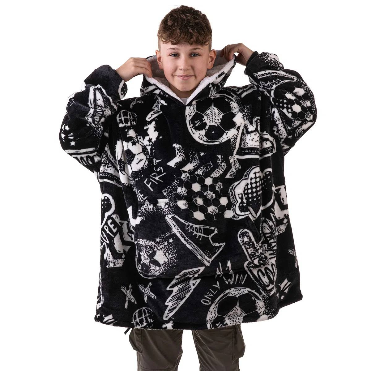 The Big Softy Manta Deportiva con Capucha para Hombres y niños, Manta usable de Gran tamaño para niños, Adolescentes, Adultos, Manta con Capucha de fútbol y Baloncesto para niños