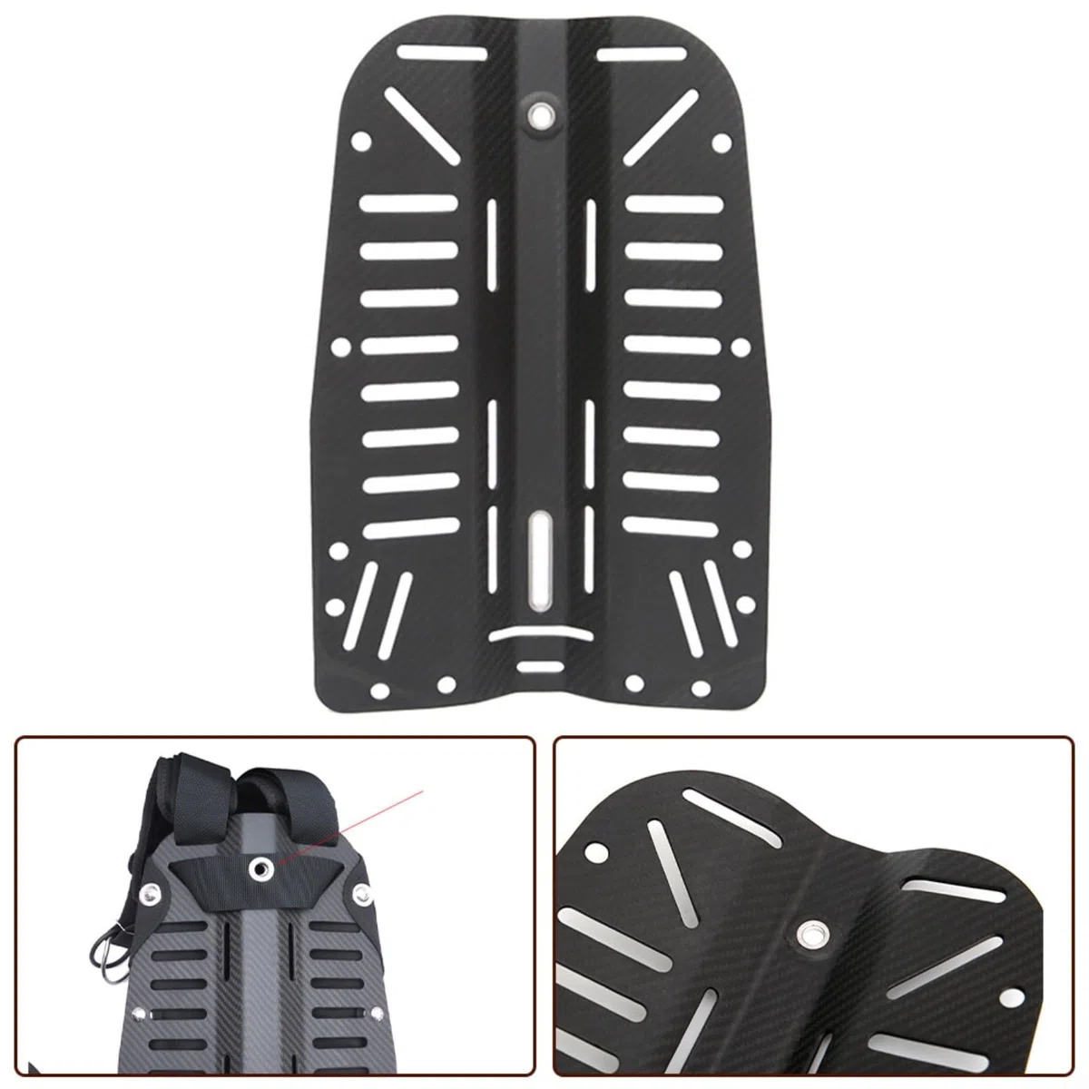 Técnico Buceo Fibra de Carbono Backplate 30x40 cm Sistema de transporte duro para tanque individual y equipo de buceo