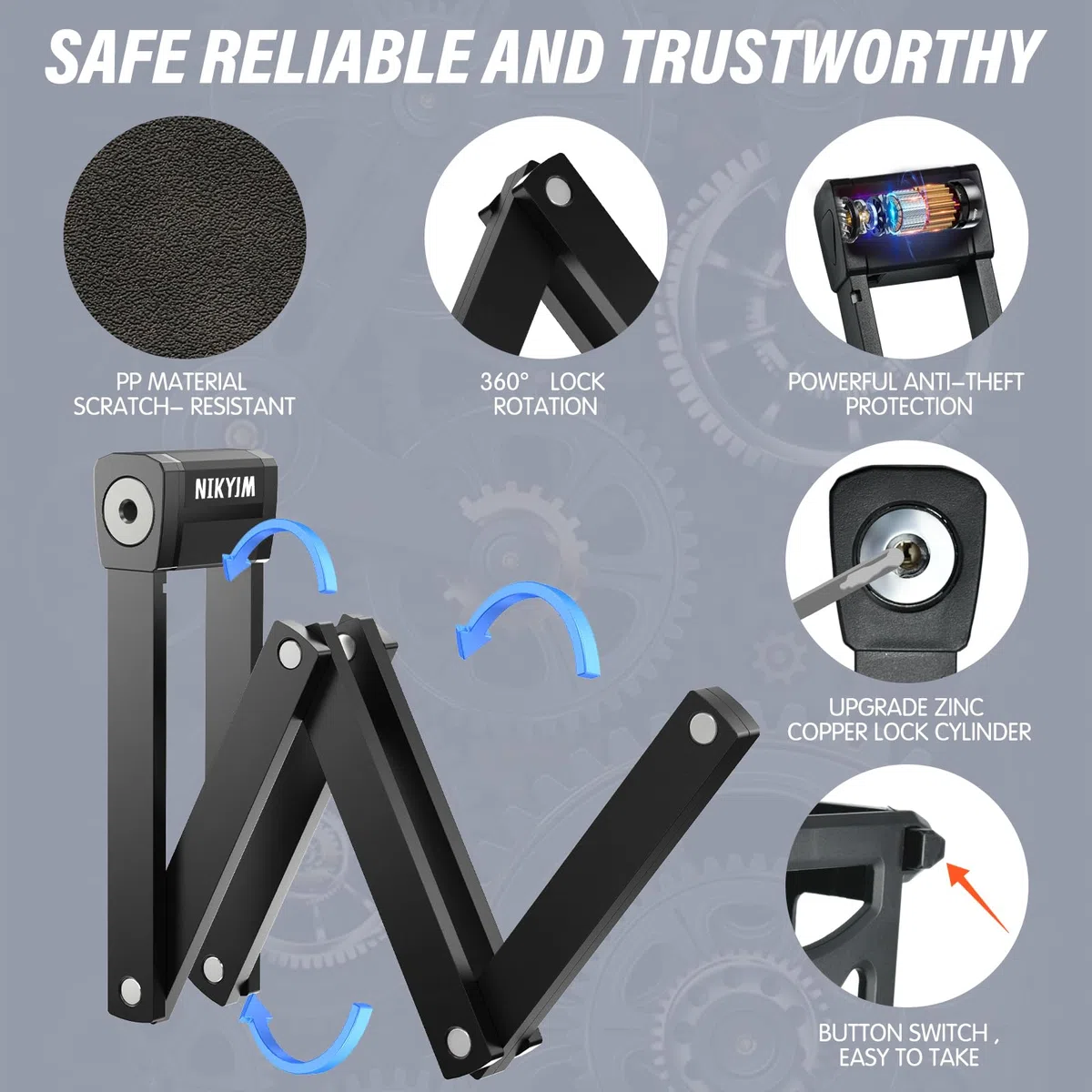 Candado Plegable Para Bicicleta, 130 cm 8 Nudos Antirrobo Con Marco y Accesorios - Robusto Para Bici de Carretera y Patinete