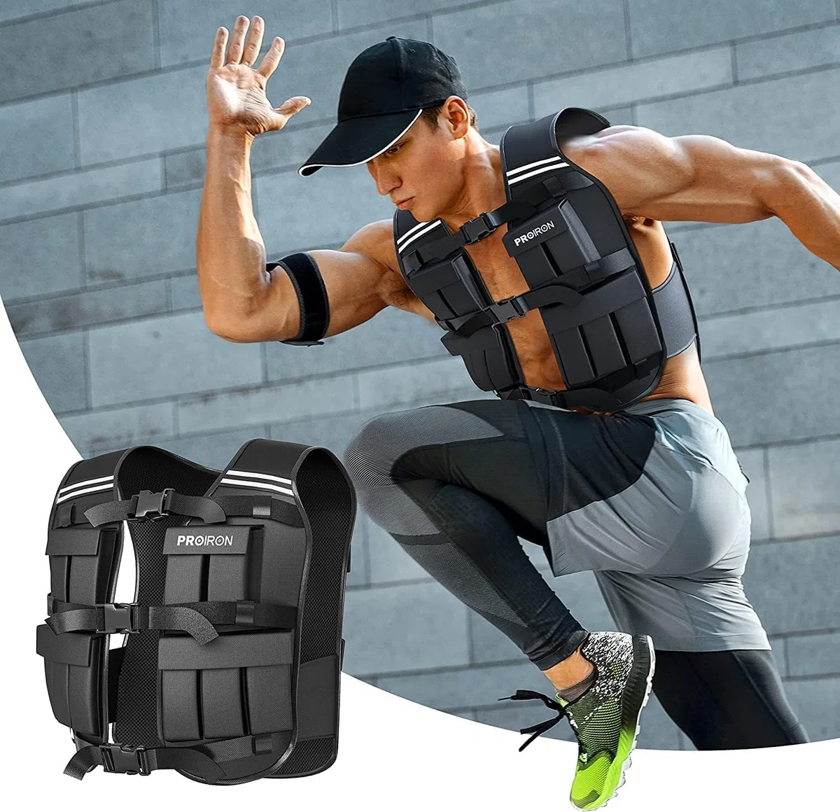 PROIRON Chaleco Lastrado 10/20kg, Incluido 20 Paquetes de Peso, Lastre Ajustable, Chaleco con Peso con Banda Reflectante para Entrenamiento de Fuerza, Jogging, casa, Gimnasio, Cardio, Crossfit