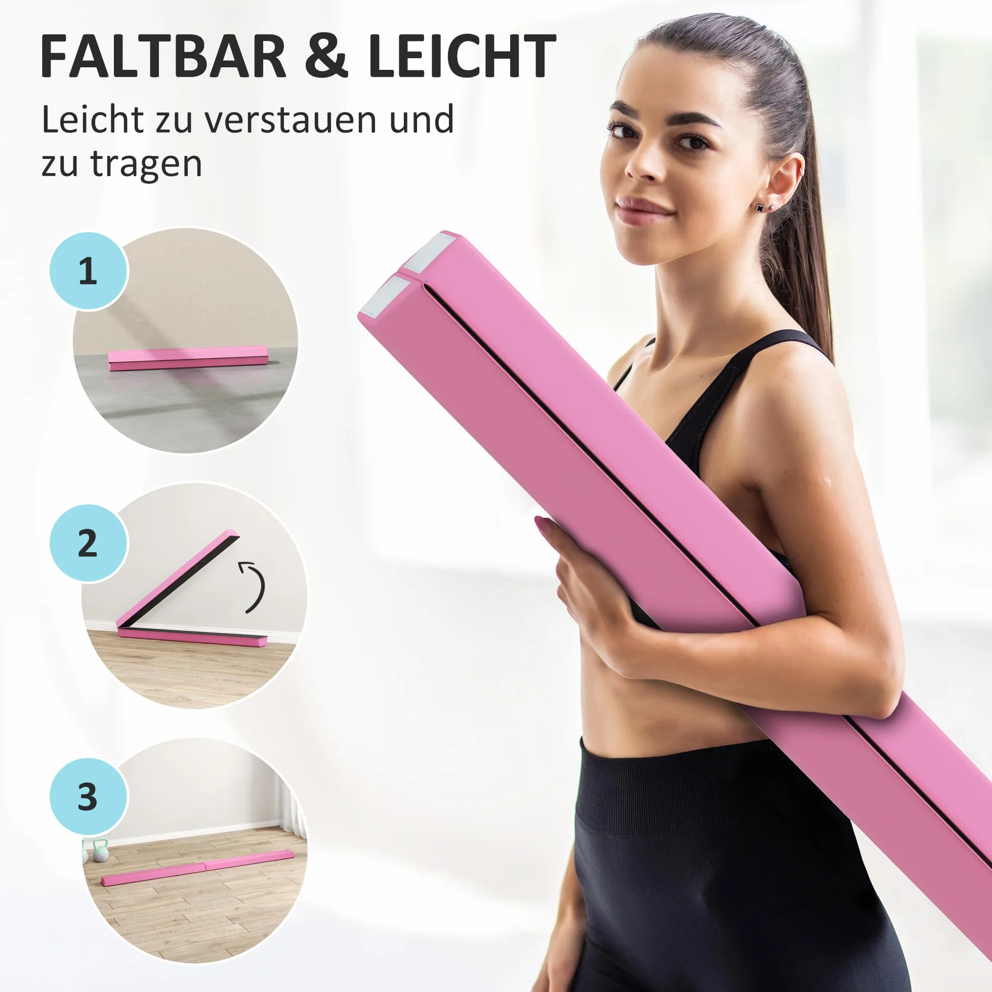 SPORTNOW Barra de Equilibrio Plegable de 236 cm, Barra de Gimnasia portátil, Barra de Equilibrio Antideslizante, Barra de Gimnasia y Equilibrio hasta 80 kg, para niños a Partir de 3 años, Interior y