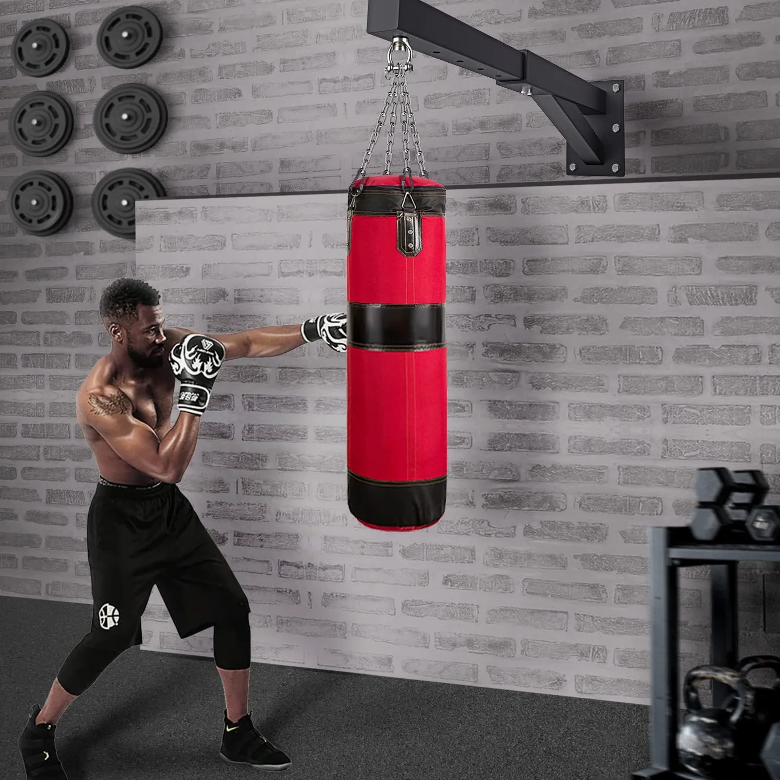 SELEWARE Colgador para Saco De Boxeo, Soporte De Pared, Robusto Soporte De Pared para Saco De Boxeo, Muay Thai - Boxeo Y MMA, Longitud Ajustable