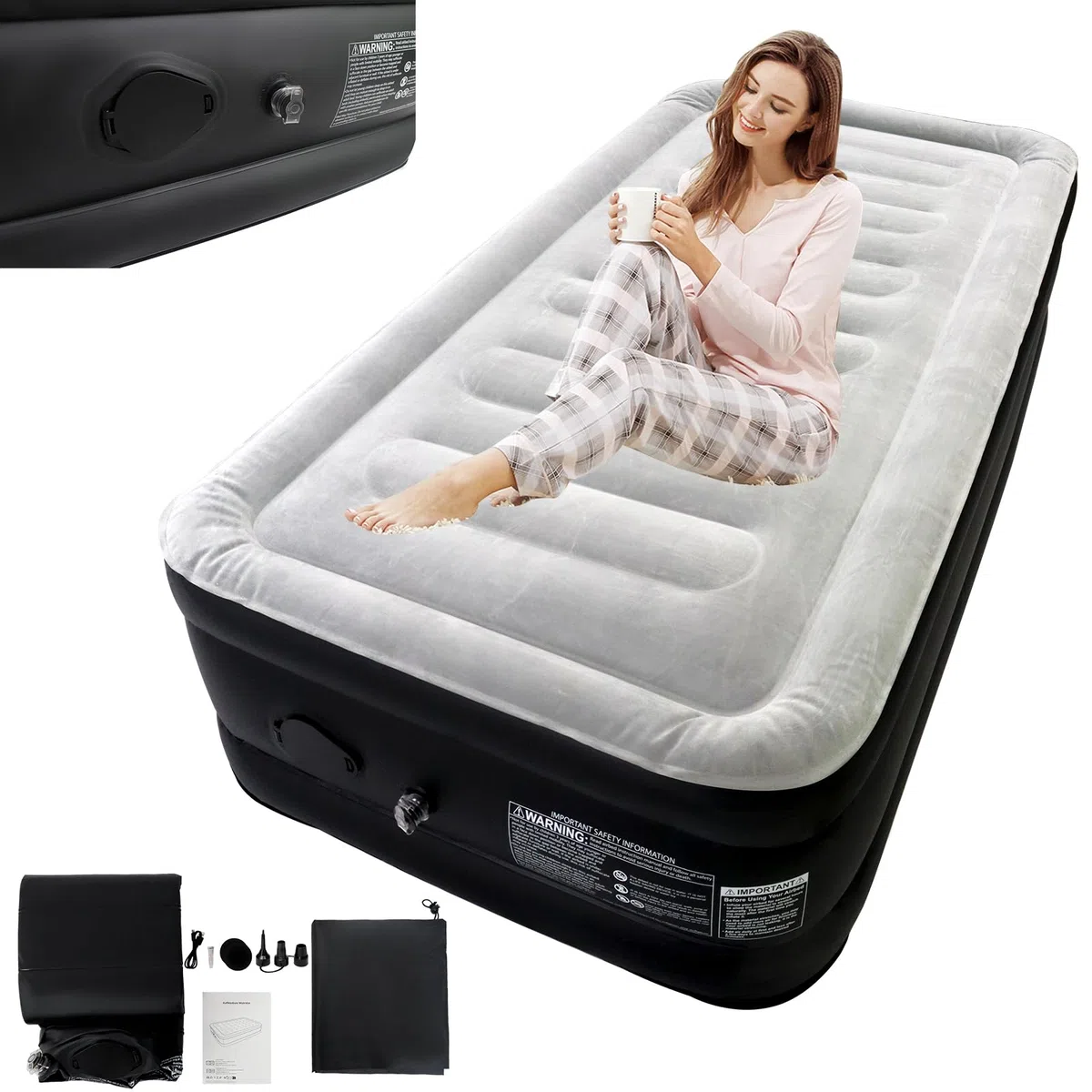 ACXIN Cama para invitados, colchón hinchable, colchón de aire, colchón de aire, autoinflado, incluye bomba de aire y bolsa para acampar/hogar, 187 x 90 x 46 cm, colchón de aire para 1 persona, hasta