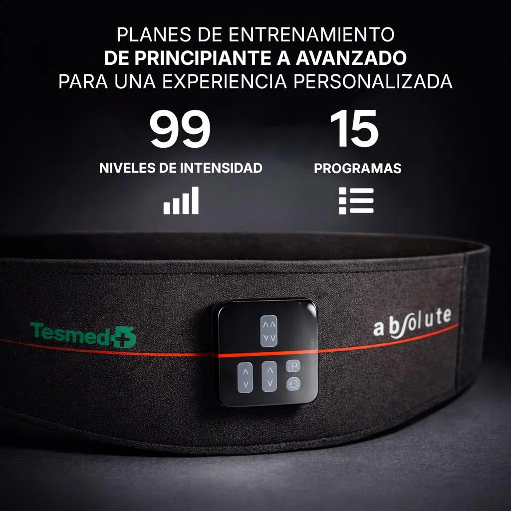 TESMED Absolute: Cinturón para Electroestimulación de Abdominales Centrales y Laterales - Recargable por USB, 99 Intensidades - Inalámbrico, Unisex