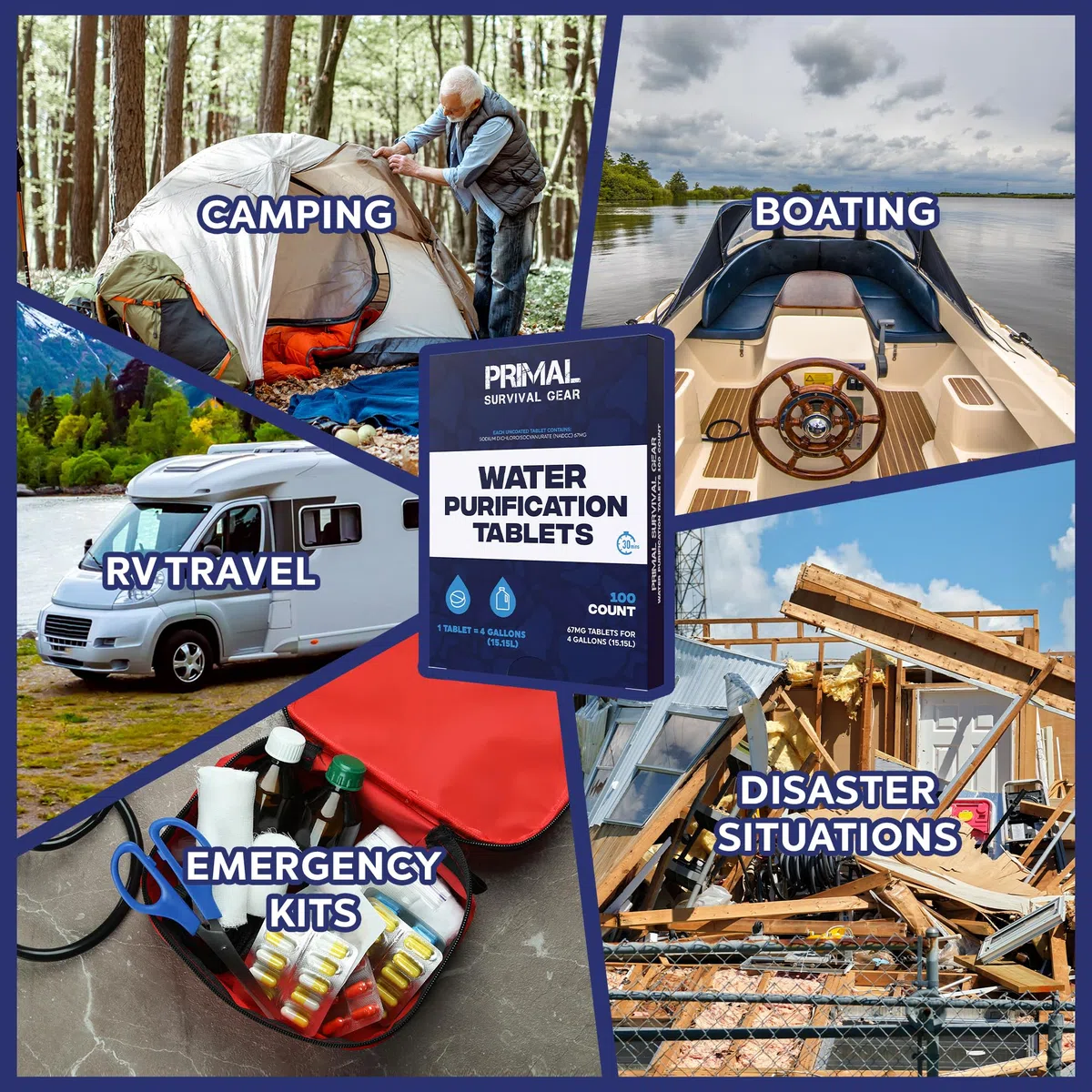 Tabletas purificadoras de agua, tabletas de purificación de agua para agua de emergencia, senderismo, camping, supervivencia, emergencia, sistema de filtración de agua potable, pestañas de