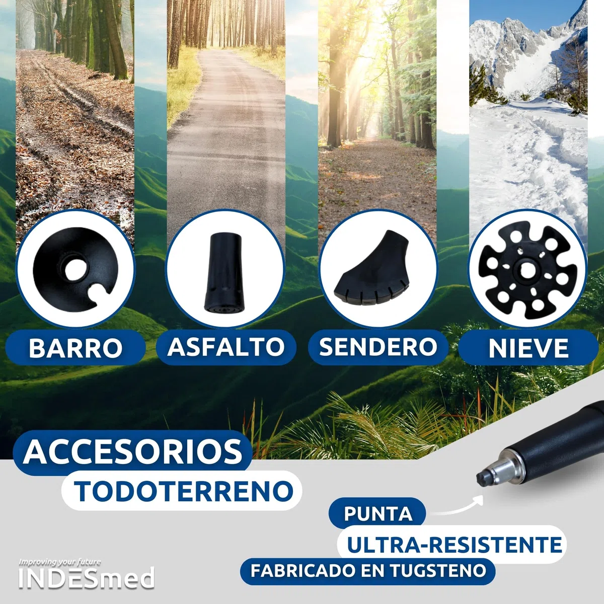 INDESmed | Bastones de Trekking 100% Fibra de Carbono – Ultraligeros, Telescópicos y Ajustables con Cierre Metálico Rápido | Bastones de Senderismo para Montaña, Trail Running y Nordic Walking