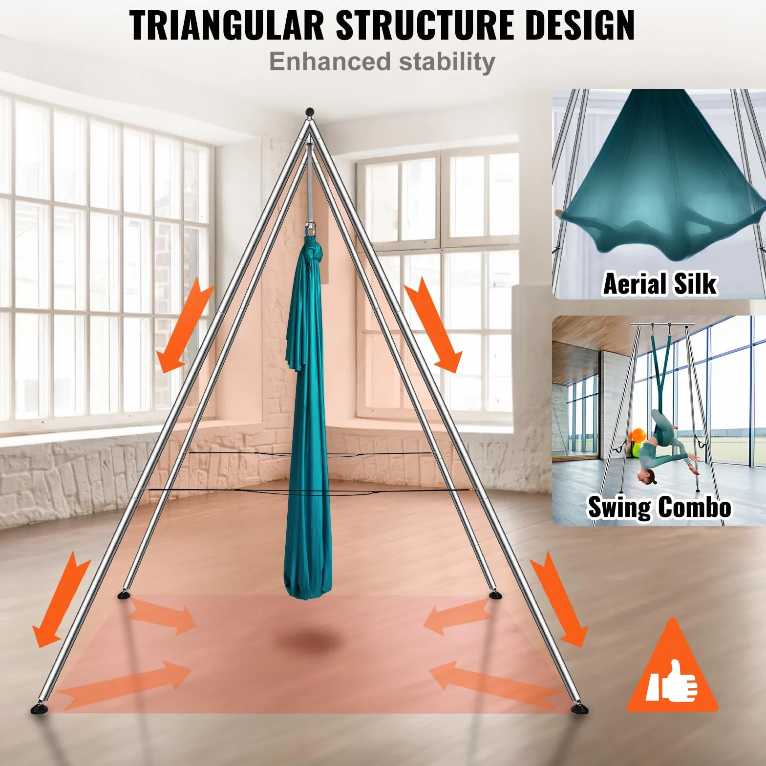 VEVOR Kit de Hamaca y Columpio de Yoga Aéreo, Soporte de Yoga Profesional de 295cm de Altura, Hamaca de 6m, Capacidad de Carga máxima 250 kg, para Fitness, Culturismo, Pilates, Gimnasio en casa, Verde