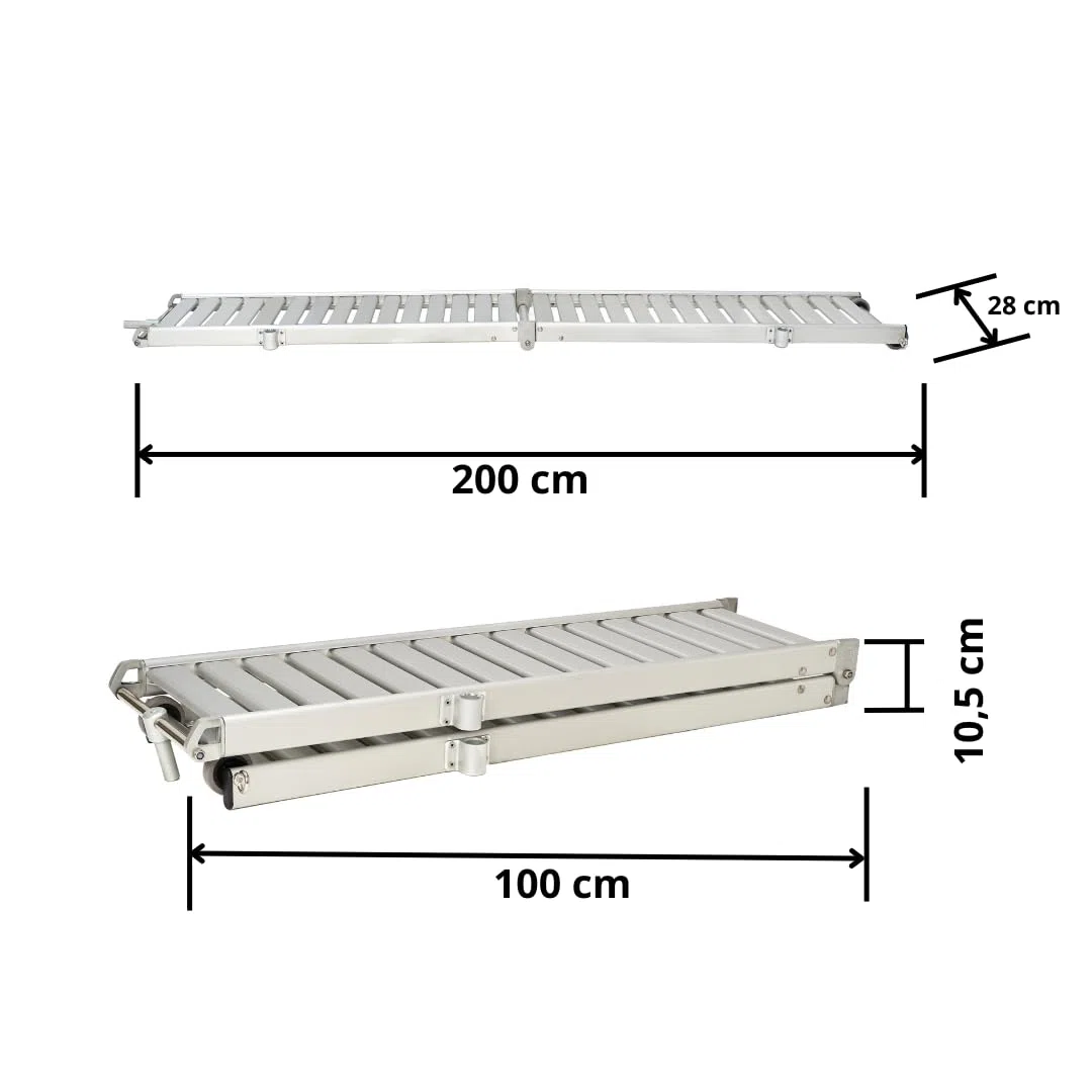 Pasarela de Aluminio para Barco Plegable en Dos tramos, 2 Metros de Longitud, con Ruedas.