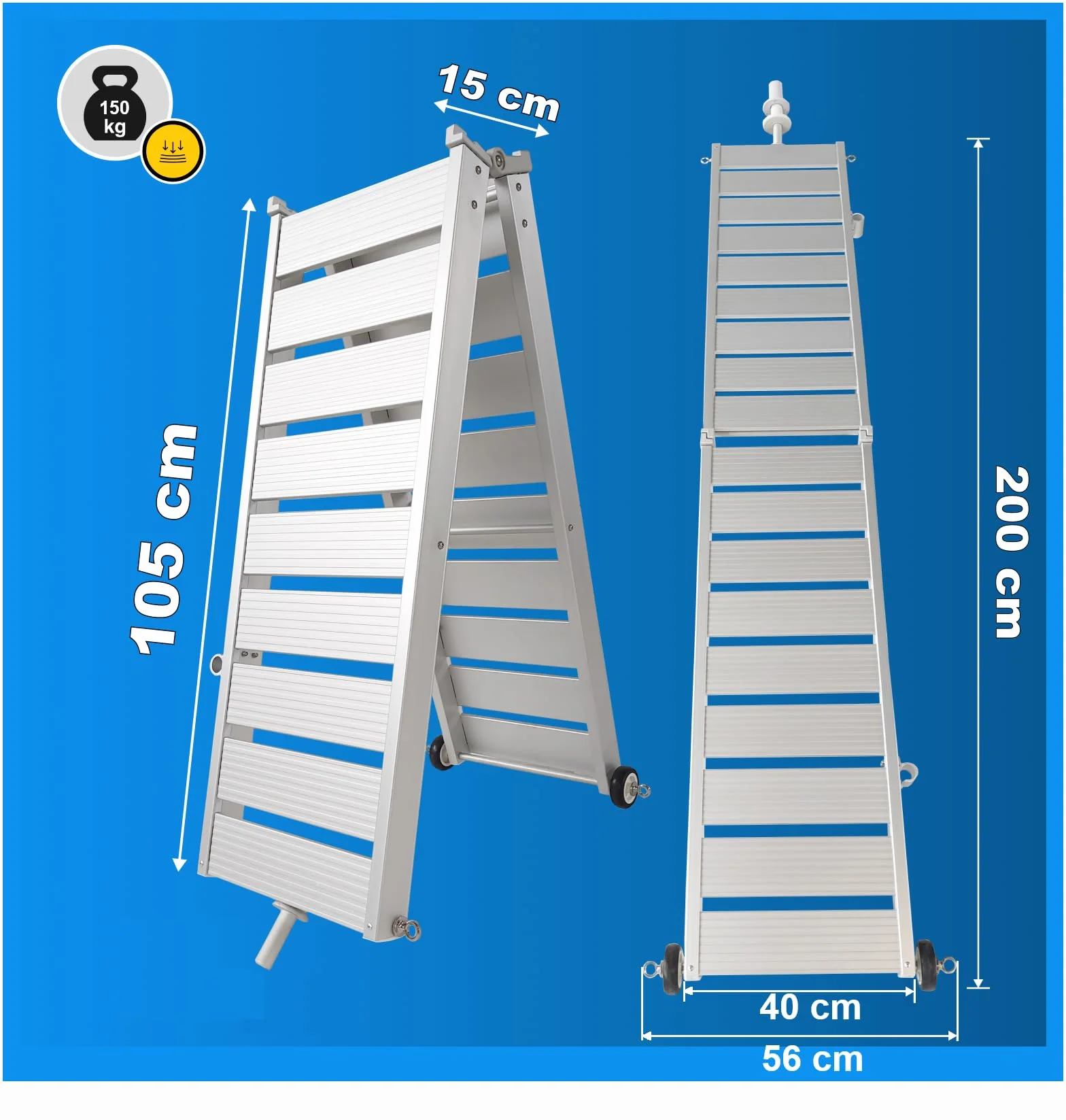 Pasarela para Barco Gangway Yate Velero de Aluminio Plegable Ligera con Toma de Anclaje Ruedas con Rodamientos Superficie Antideslizante 200cm MG200