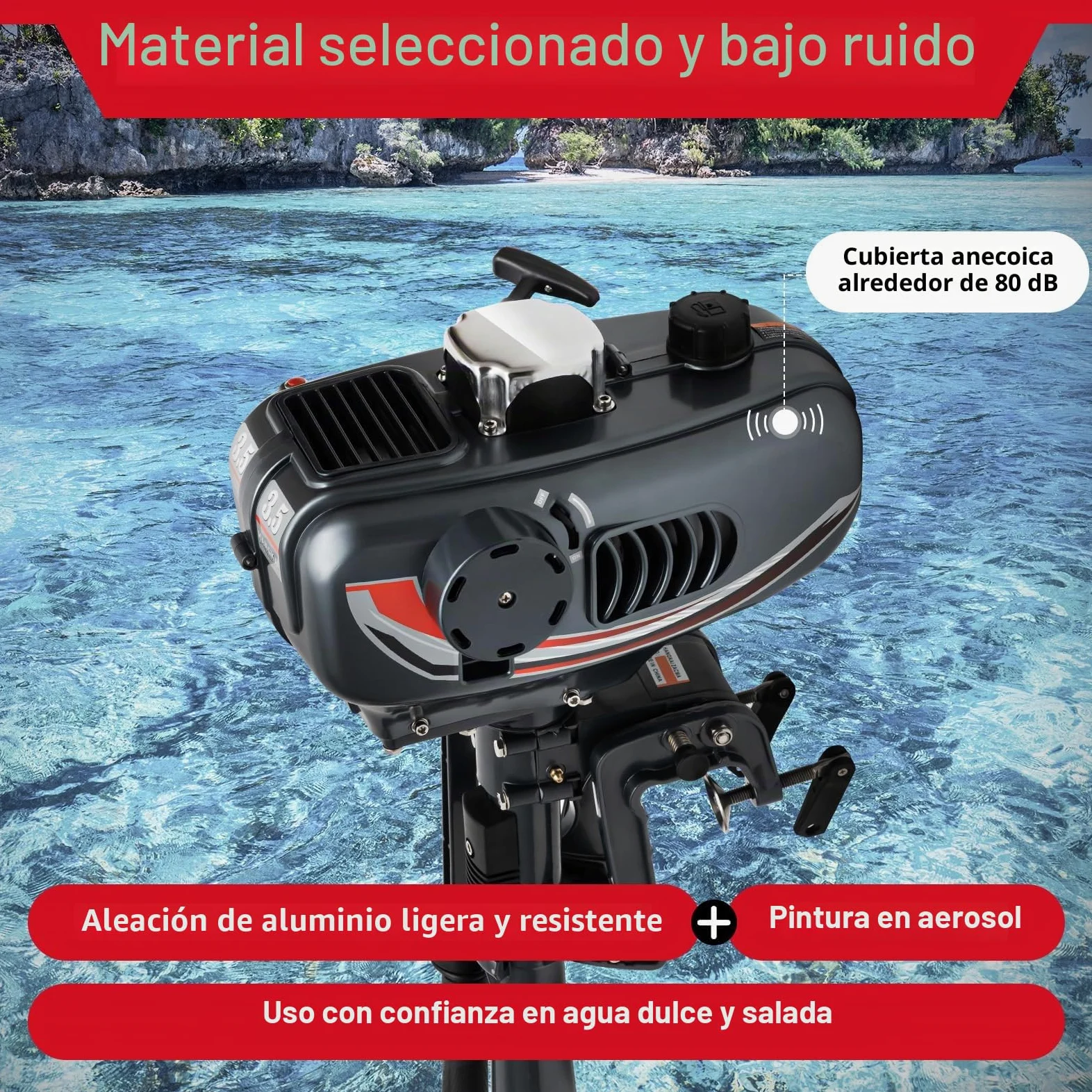 MINRS Motor fuera de borda de gasolina 3,5 CV 2 tiempos 49cc Motor de barco de pesca Profi Motor fuera de borda, medio enfriamiento por agua medio enfriamiento por aire, ahorro de combustible