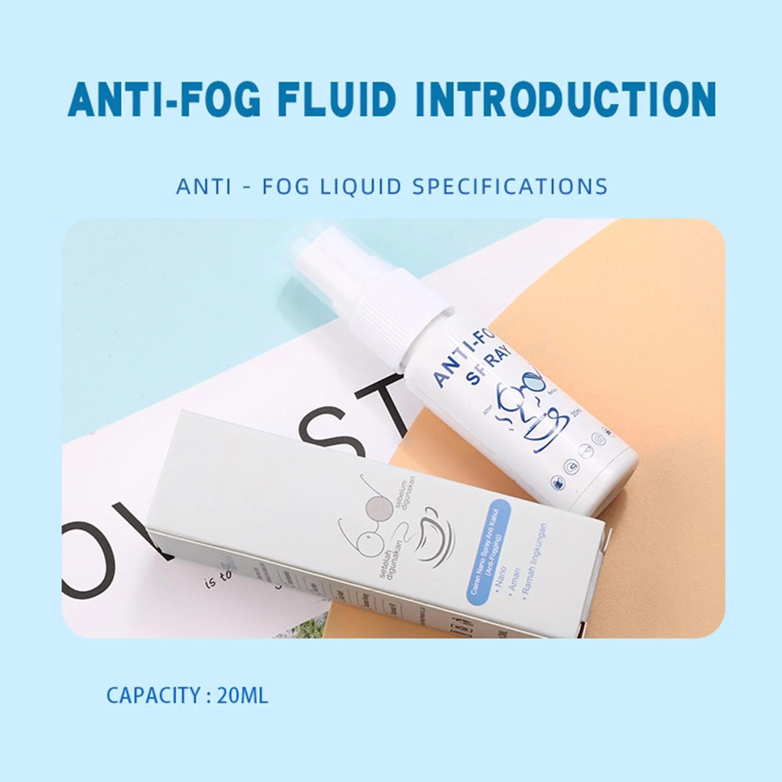 Spray antivaho para gafas de esquí, antivaho para gafas, 20 ml, antiempañamiento para gafas, duradero, sin rayas, para todos los cristales de coche, gafas de natación
