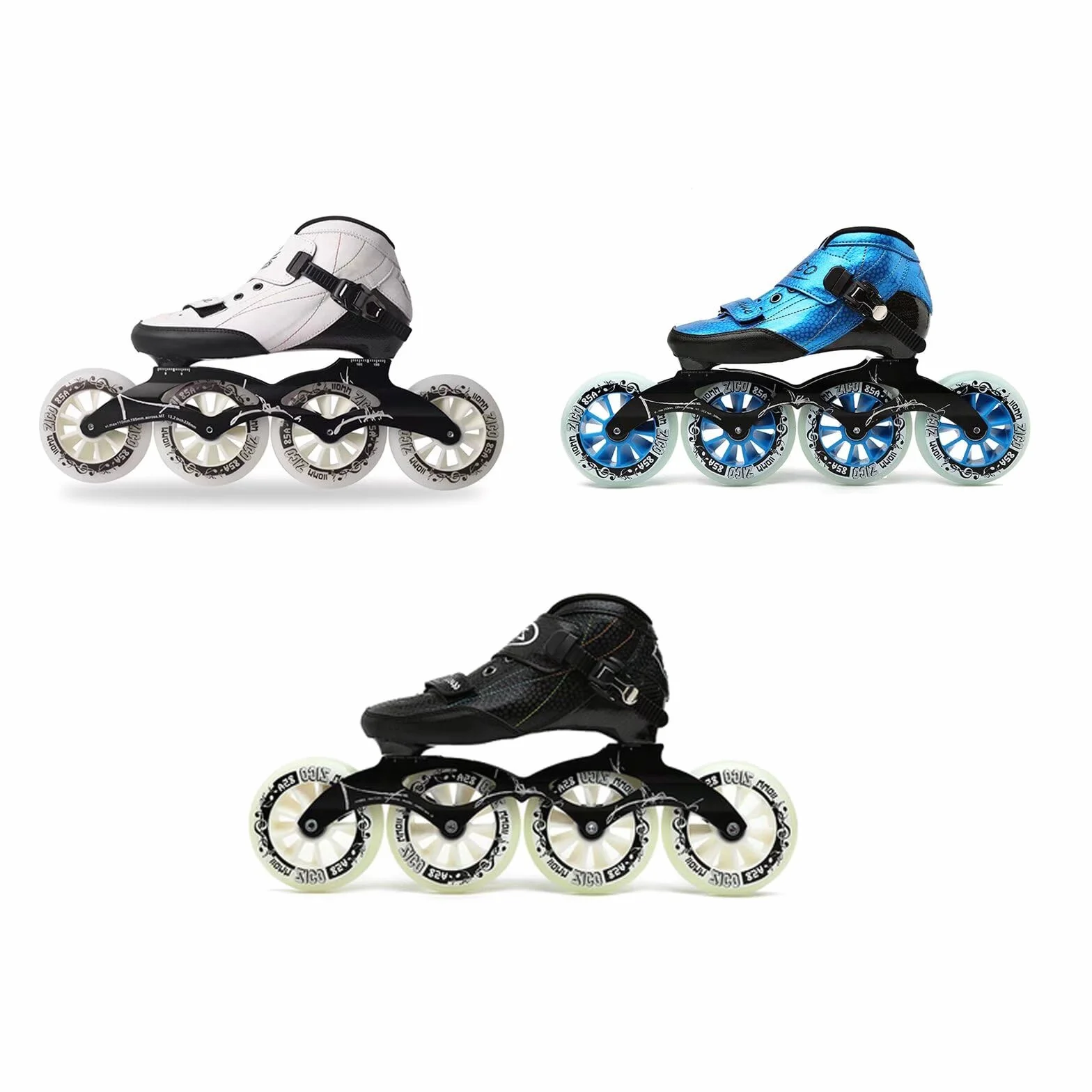 Patines de Velocidad en línea Profesionales con Carcasa de Fibra de Carbono, Ruedas de 3x110 mm, chasis de Aluminio, Ligeros y rápidos, diseñados para Carreras y Larga Distancia.