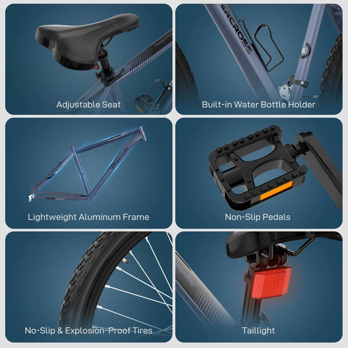 EVERCROSS Bicicleta de Montaña para Adultos, Bicicleta de 26 Pulgadas, Sistema de 21 Velocidades, Cuadro de Aluminio con Suspensión Delantera, Bike Todoterreno con Frenos de Disco, Carga Máx.150 kg
