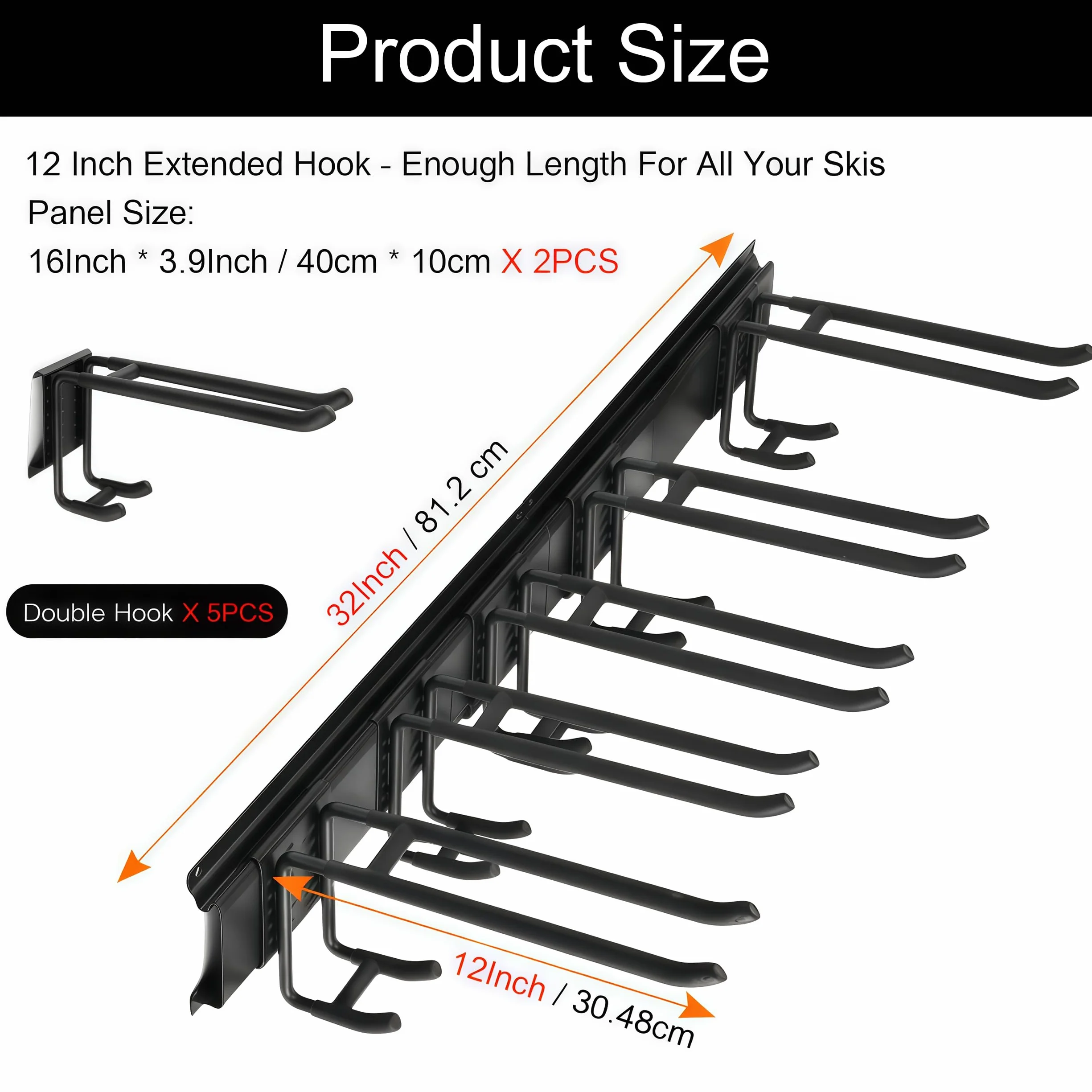 Estante de almacenamiento de pared para esquís, soporte de esquí, capacidad para 10 pares, soporte de pared para monopatín, soporte de esquís de acero para el hogar y el garaje