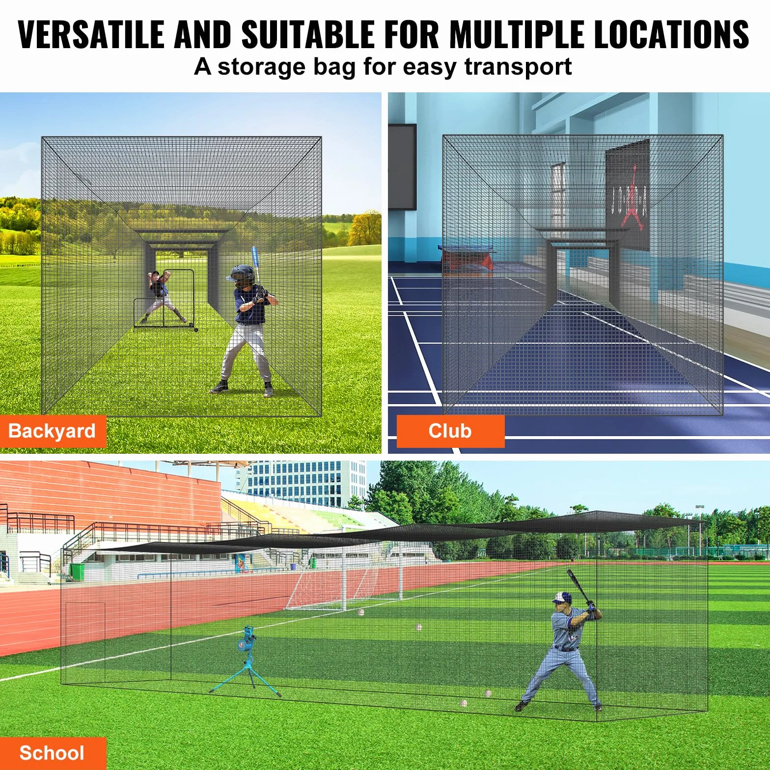 VEVOR Jaula de bateo de béisbol de 17,4 m, Red de Entrenamiento de bateo de softbol Profesional, Jaula de Lanzamiento portátil con Puerta y Bolsa de Transporte, Red de PE Cerrada Resistente
