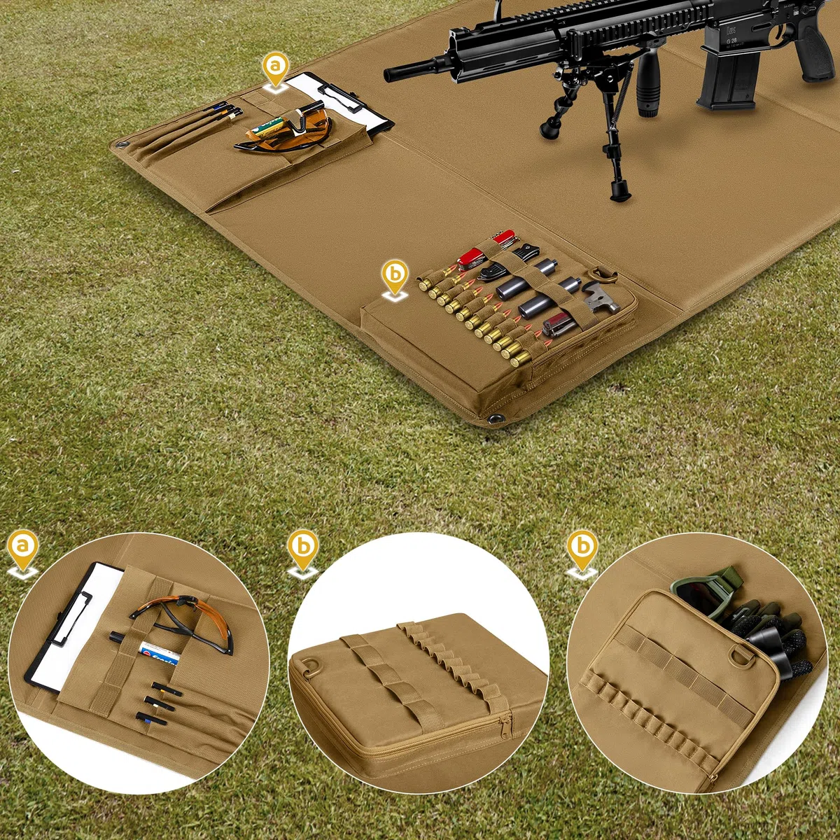 GOBUROS Alfombrilla de Tiro táctica con Bolsa de Transporte, Alfombrillas de Tiro enrollables extragrandes, Manta Acolchada para Tiro Boca Abajo con 2 Bolsillos para Accesorios