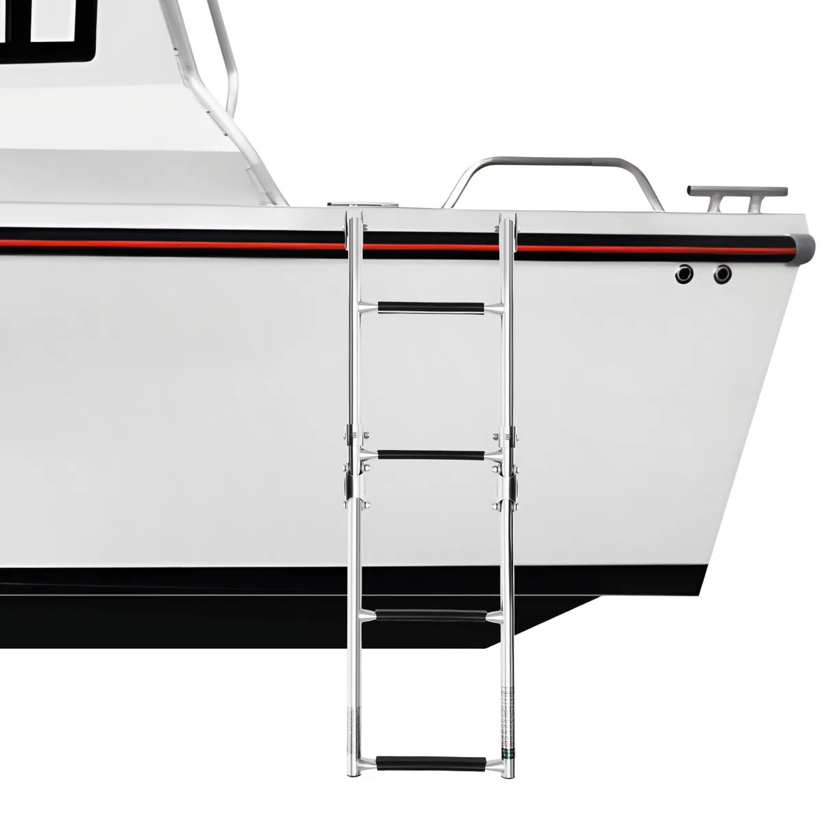 Escalera telescópica plegable de 4 peldaños, acero inoxidable para barco, yate, peldaños antideslizantes y carga máxima de 136 kg, para pontón, barco, yate, piscina cubierta