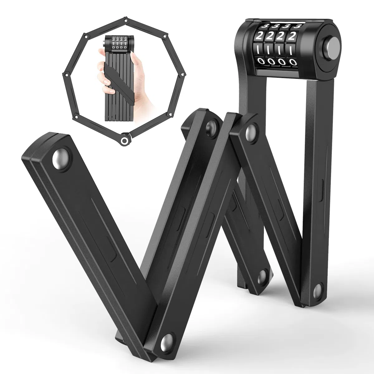 IMAYCC Candado Combinación Bicicleta Plegable, 120CM Candado Bicicleta Antirrobo, Robusto Candado de Bicicleta Plegable, Para E-bike, Bicicleta de Carretera, Motocicleta, MTB, Etc.