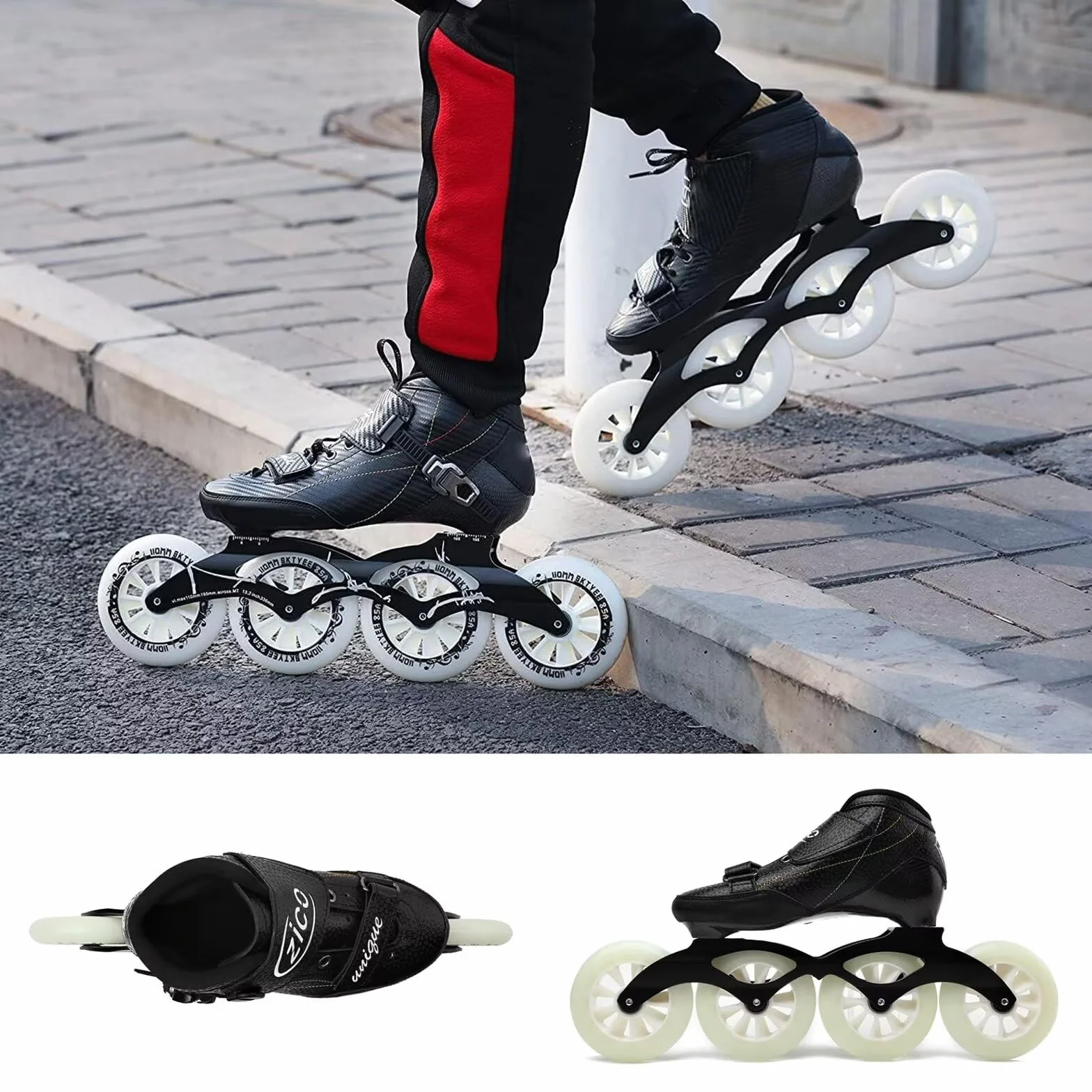 Patines de Velocidad en línea Profesionales: 4 Ruedas, Patines de Fibra de Carbono, Zapatos para Hombres y Mujeres, Patinaje en Interiores y Exteriores, una Sola Fila